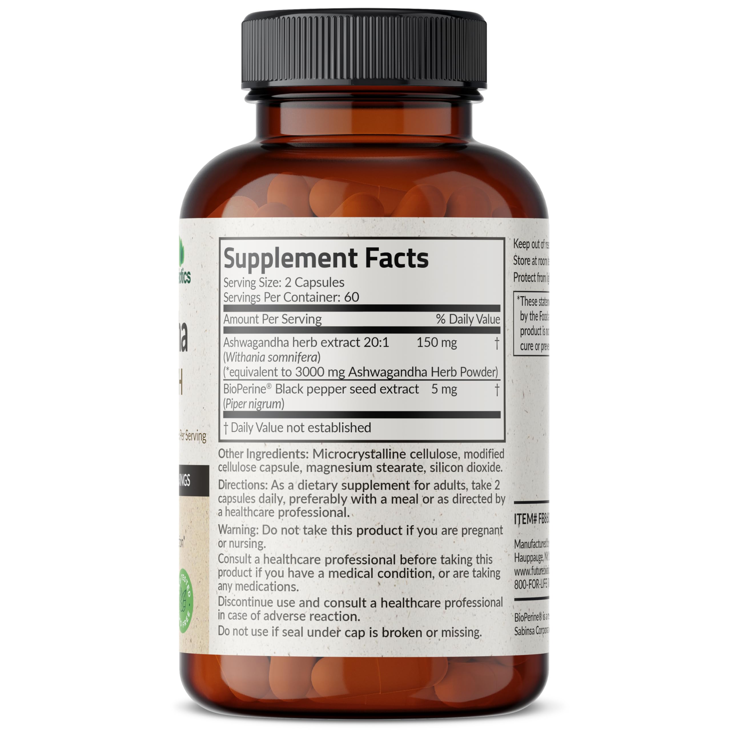 Futurebiotics Ashwagandha Extra Strength Stress & Mood Support with BioPerine Futurebiotics