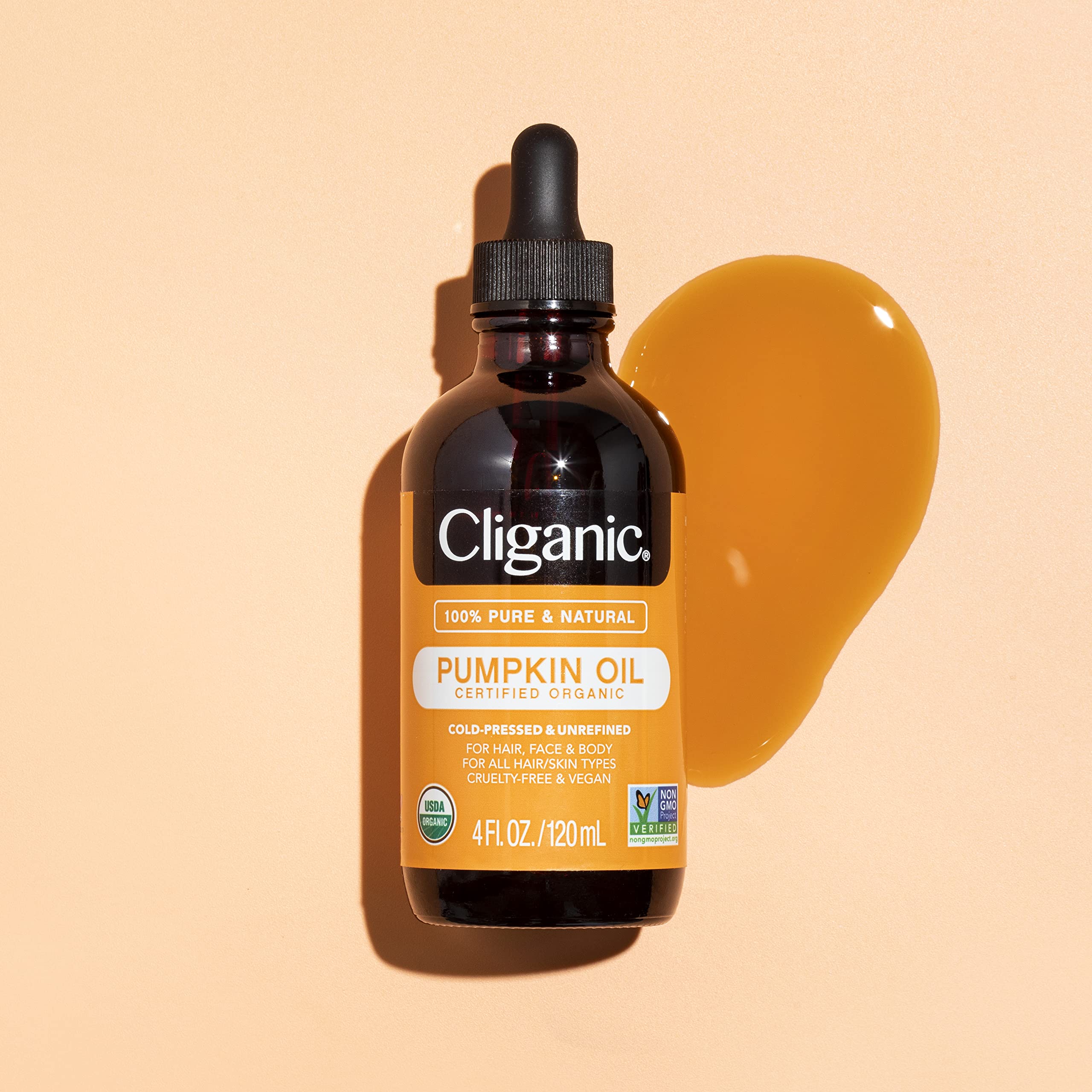 Cliganic Organic Pumpkin Seed Oil, 100% Pure - For Face & Hair | Natural Cold Pressed Unrefined Cliganic