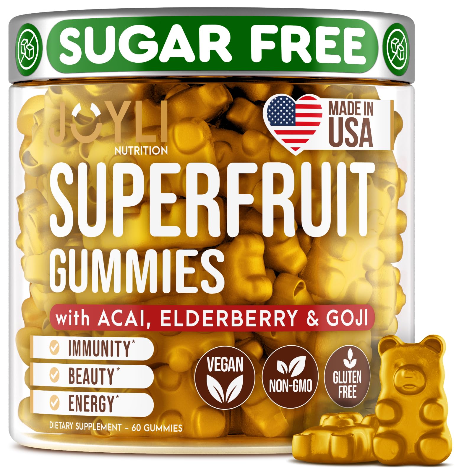 Joyli Superfruit Gummies - Sugar-Free Fruit Multivitamin Gummies for Adults - Natural 