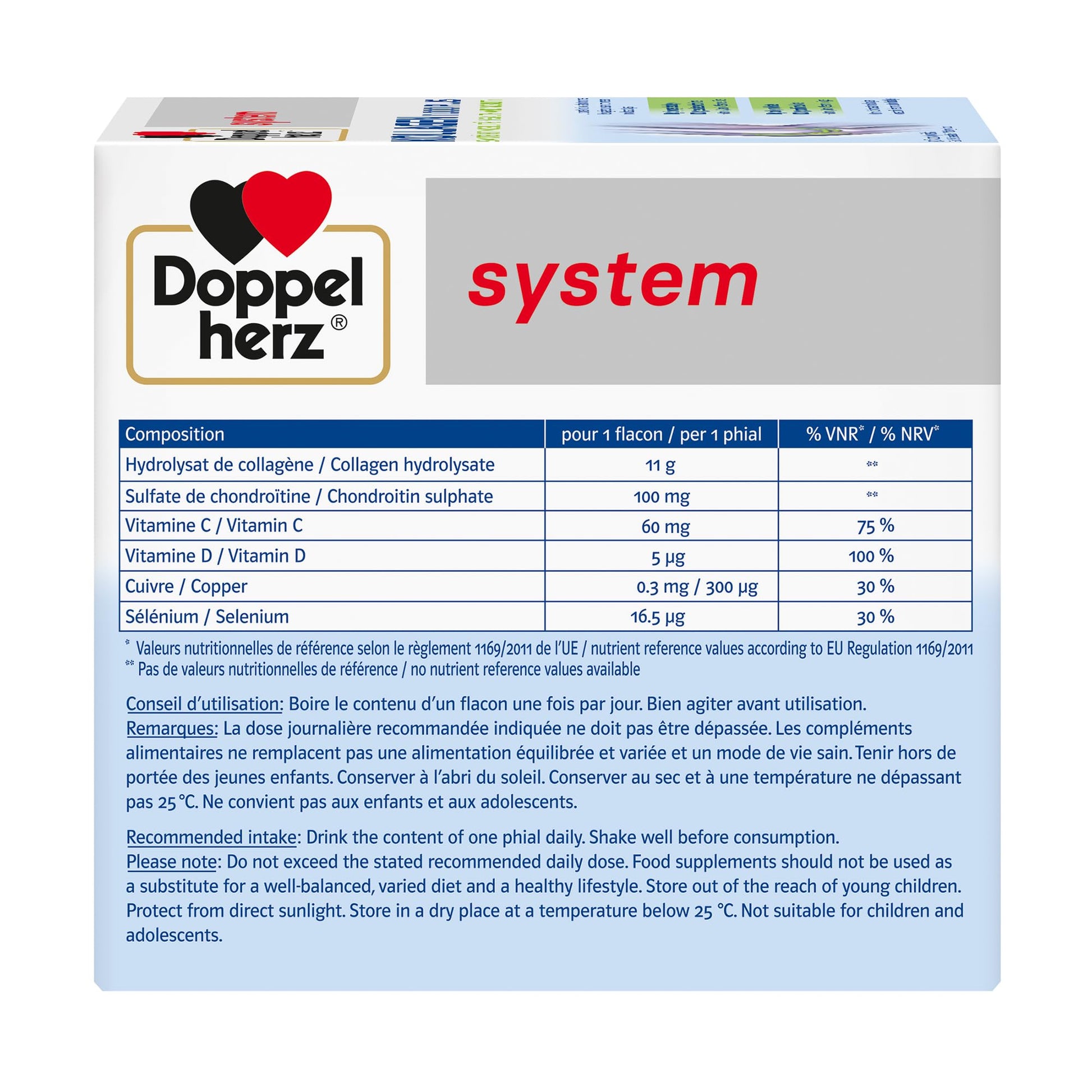 Doppelherz - Kollagen 11000 Plus - Collagen hydrolysate, chondroitin Sulphate, Vitamins C and D and Trace Elements - for Bones, cartilages and tendons - Wild Berry Flavour Liquid- 30 Bottles of 25ml Doppelherz
