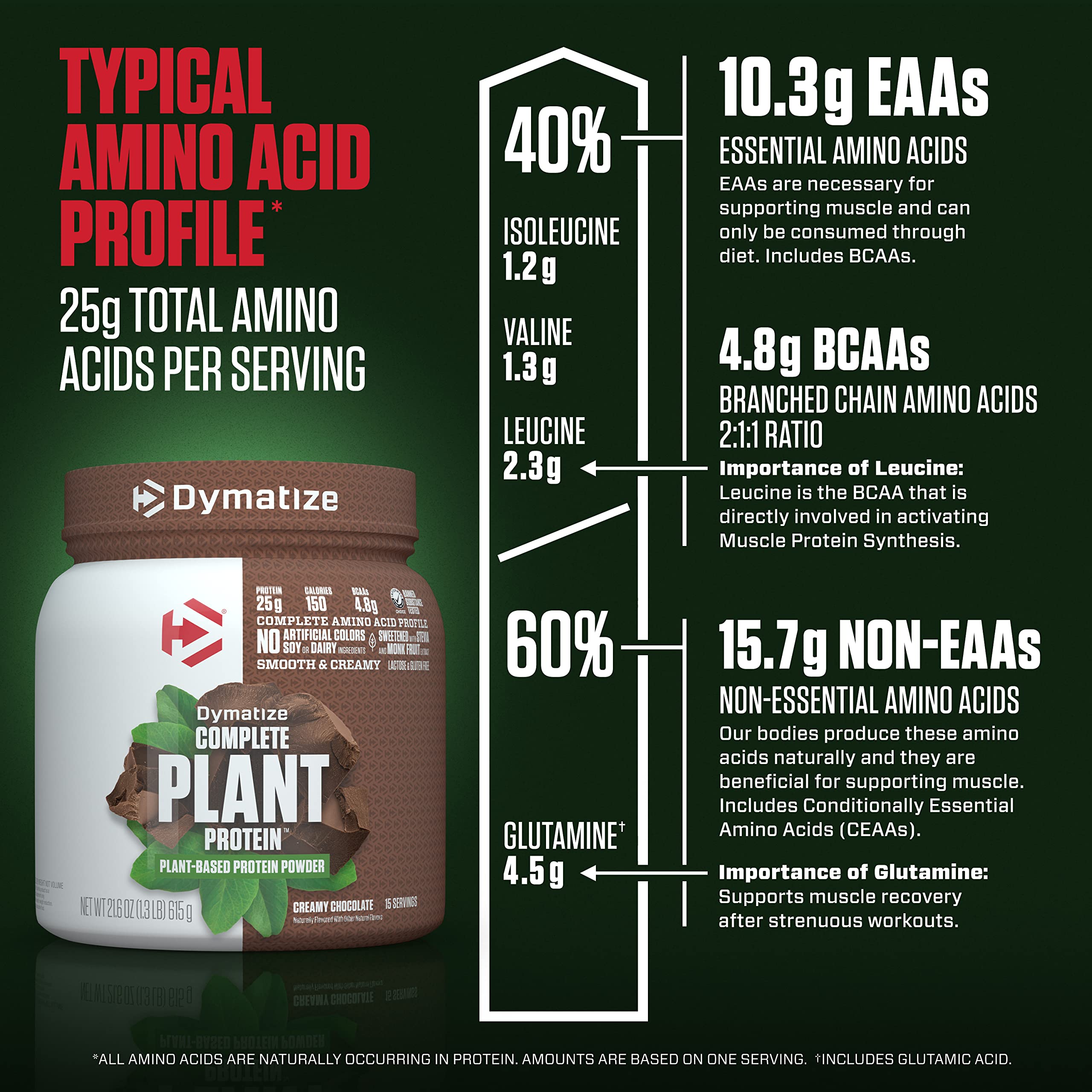 Dymatize Vegan Plant Protein, Creamy Chocolate, 25g Protein, 4.8g BCAAs, Complete Dymatize