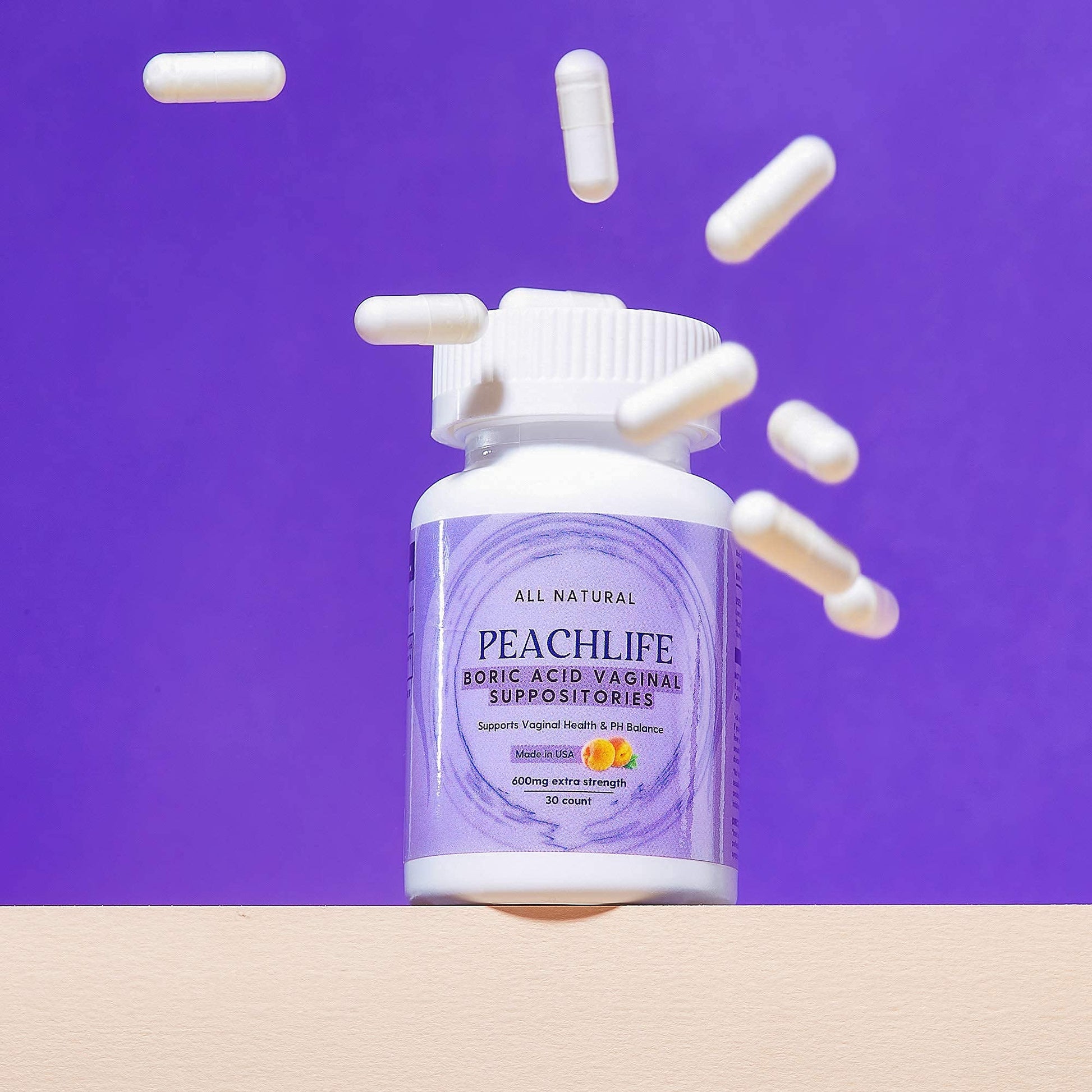 Peachlife Boric Acid Suppositories and Small Soft Menstrual Cup with Ring Pull Peachlife