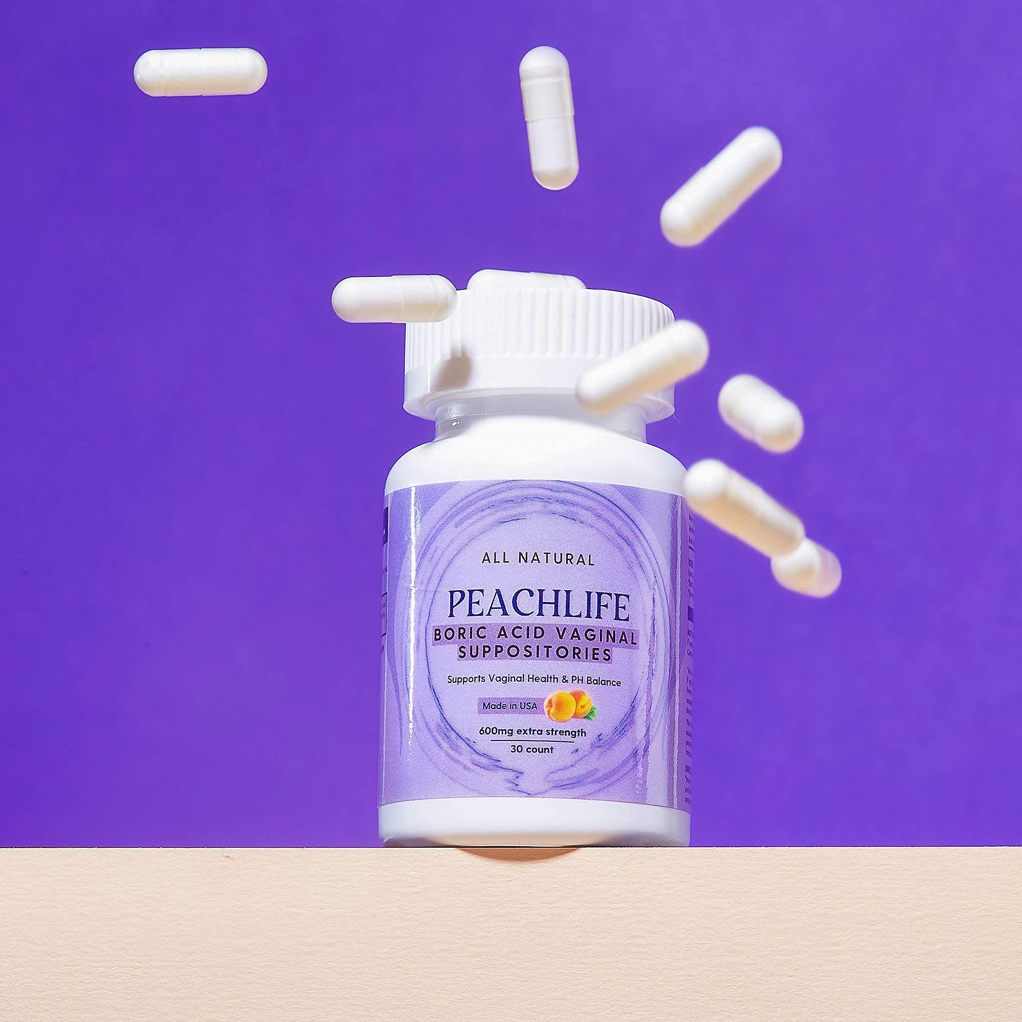 Peachlife Boric Acid Suppositories and Small Soft Menstrual Cup with Ring Pull Peachlife