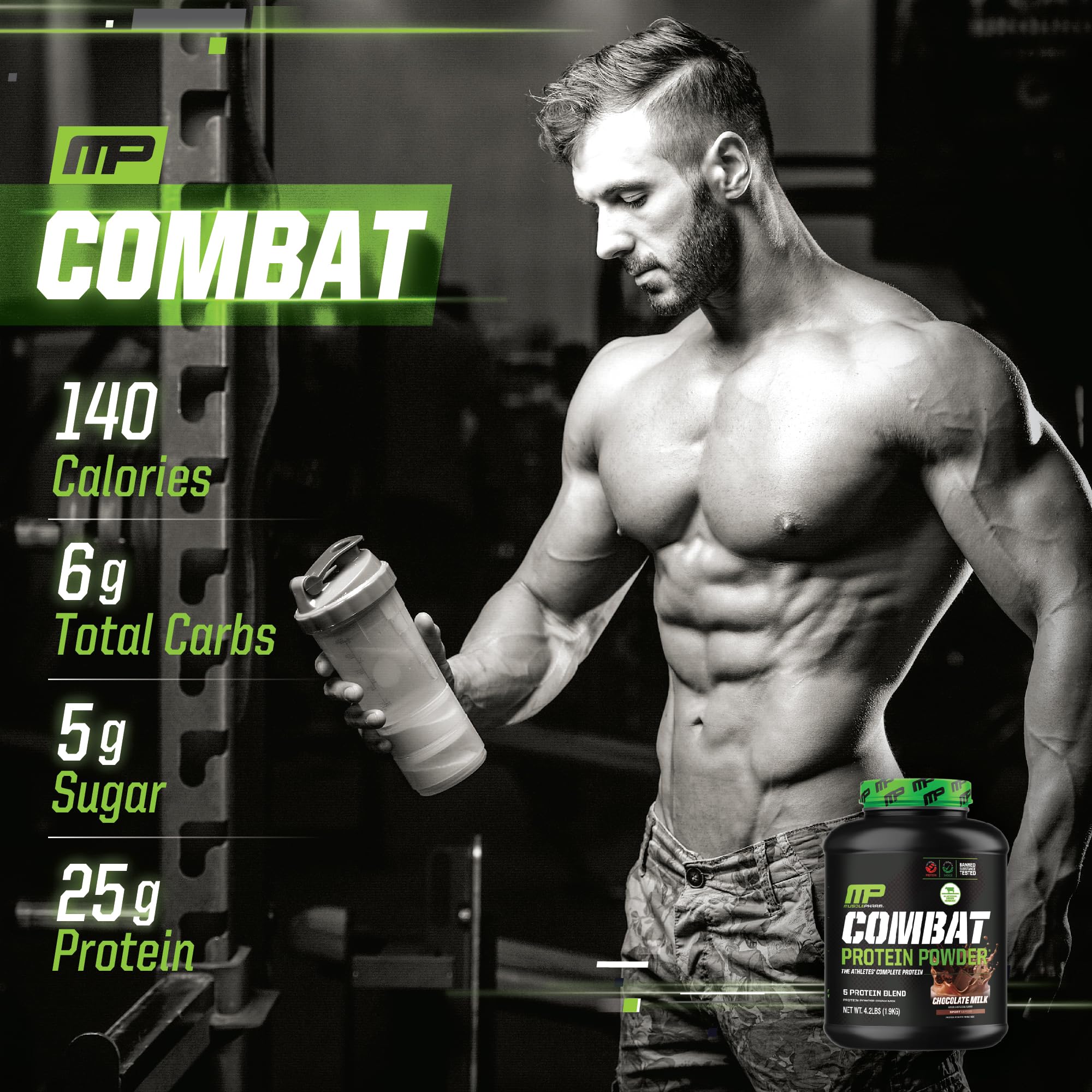 MusclePharm Combat Protein Powder, Chocolate Milk - 4 lb - Gluten Free - 52 Servings Muscle Pharm