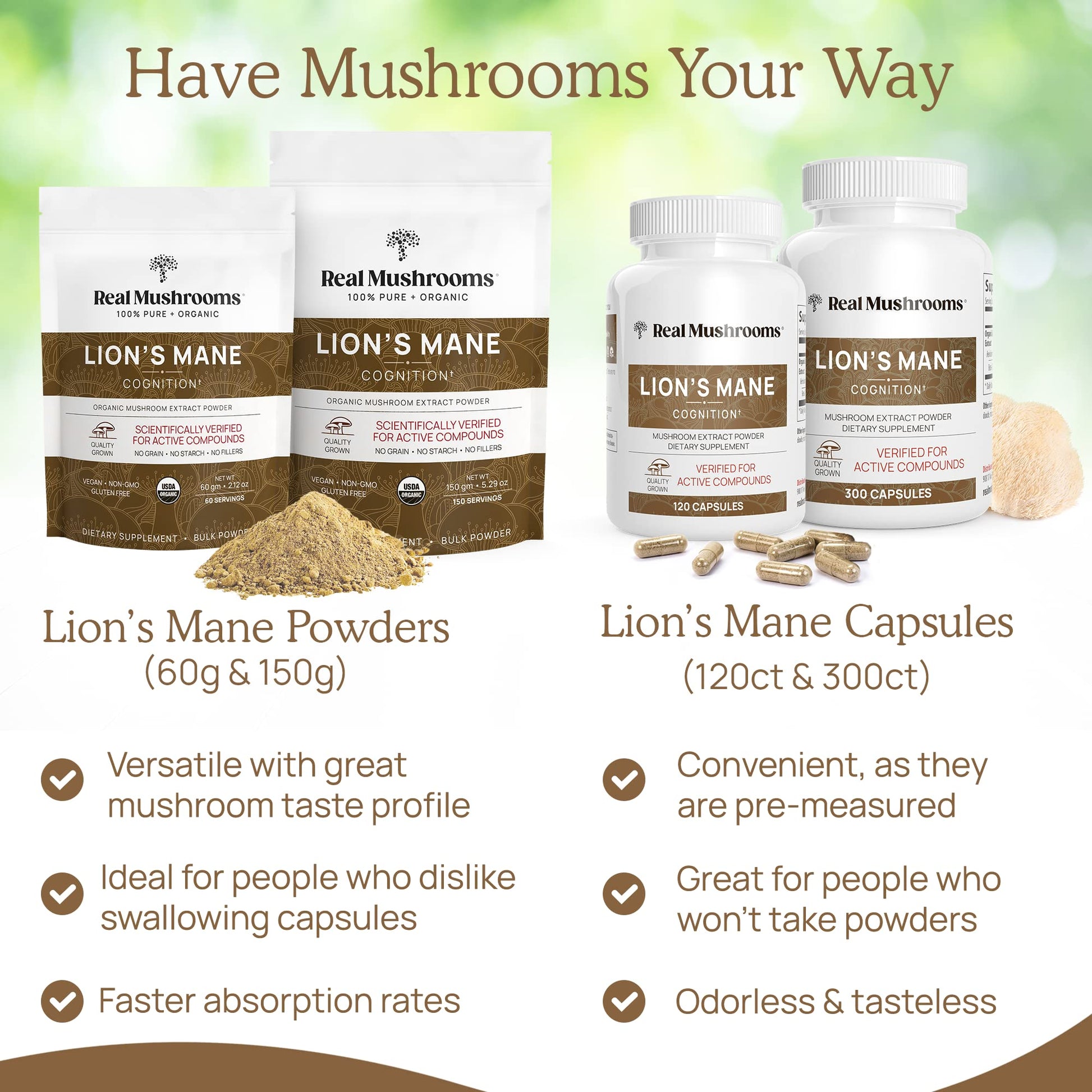 Real Mushrooms Lion’s Mane Capsules - Organic Lions Mane Mushroom Extract Real Mushrooms