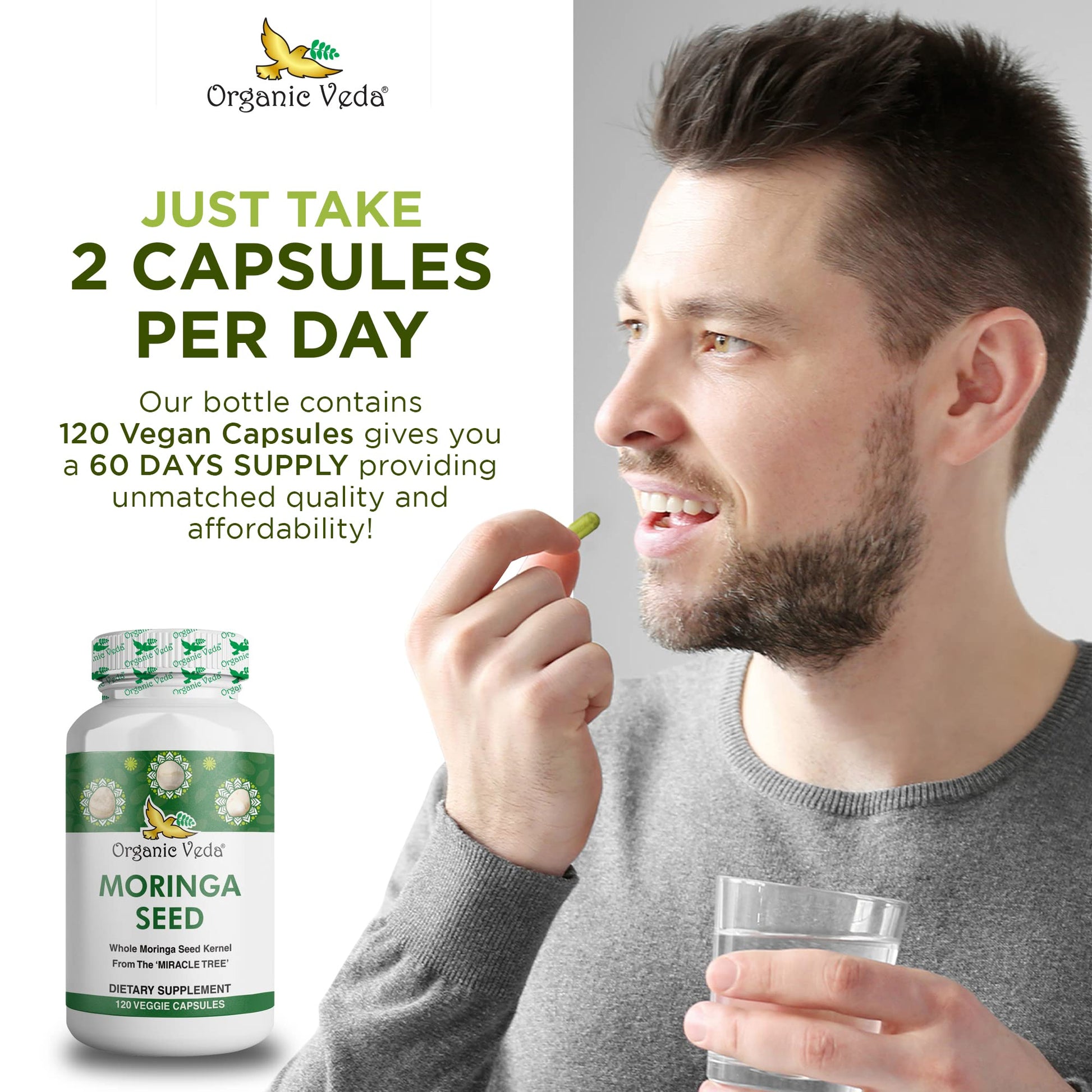 Organic Veda Moringa Seed Capsules - Pure Organic Moringa Capsules Seed Powder Organic Veda