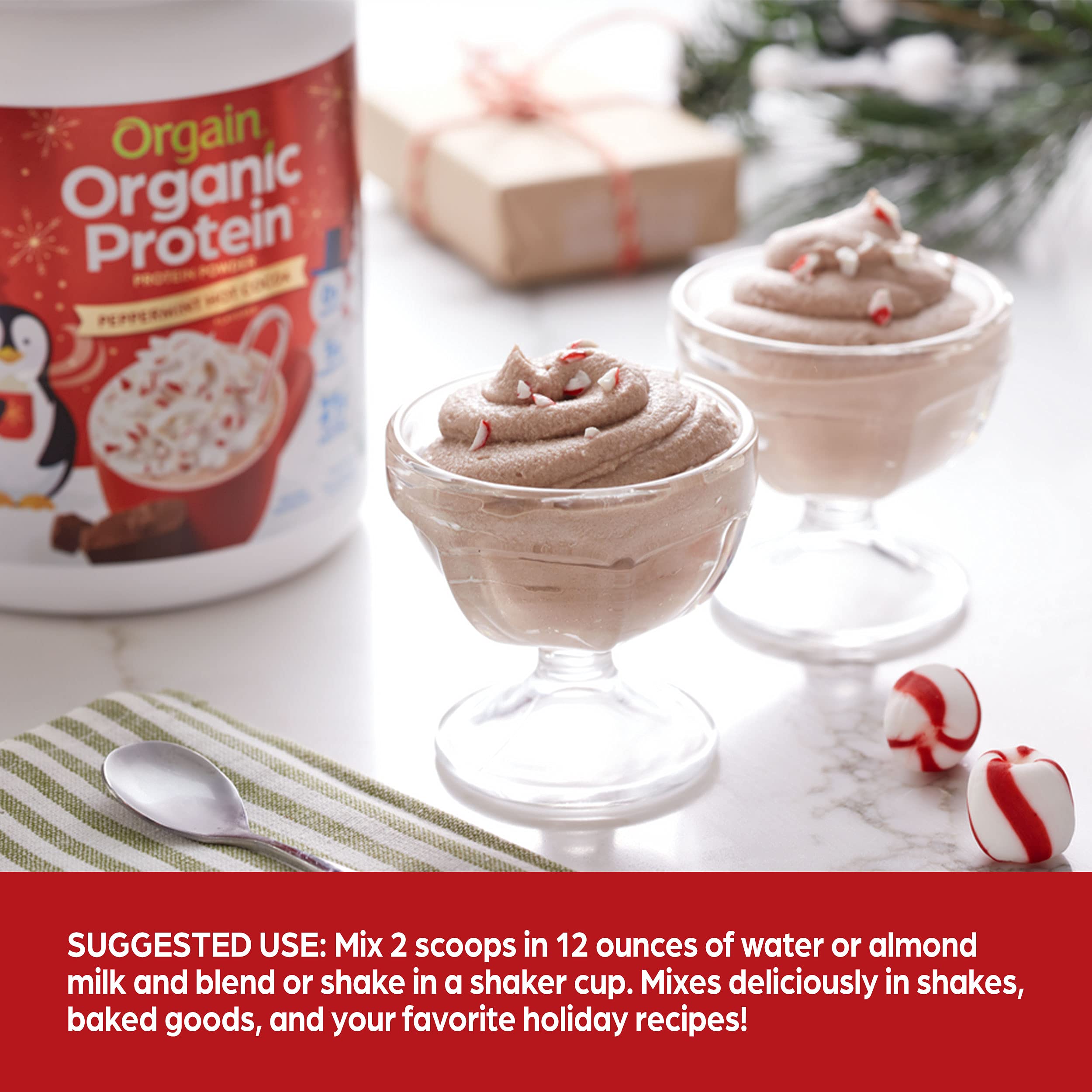 Orgain Organic Vegan Protein Powder, Peppermint Hot Cocoa Seasonal Holiday Flavor Orgain