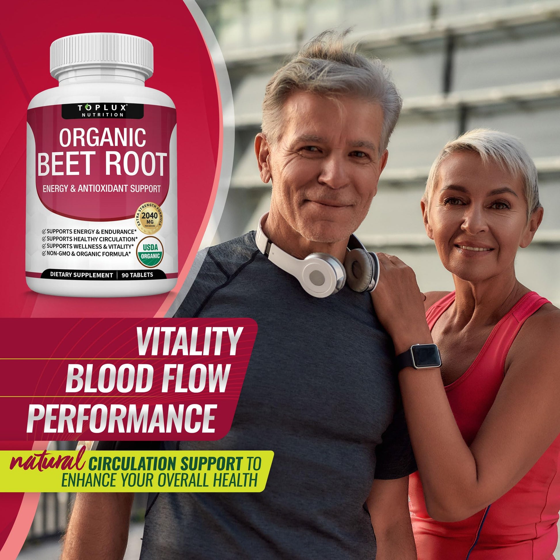 Organic Beet Root Powder Tablets - 2040mg Natural Nitric Oxide Beets to Support, Energy Toplux