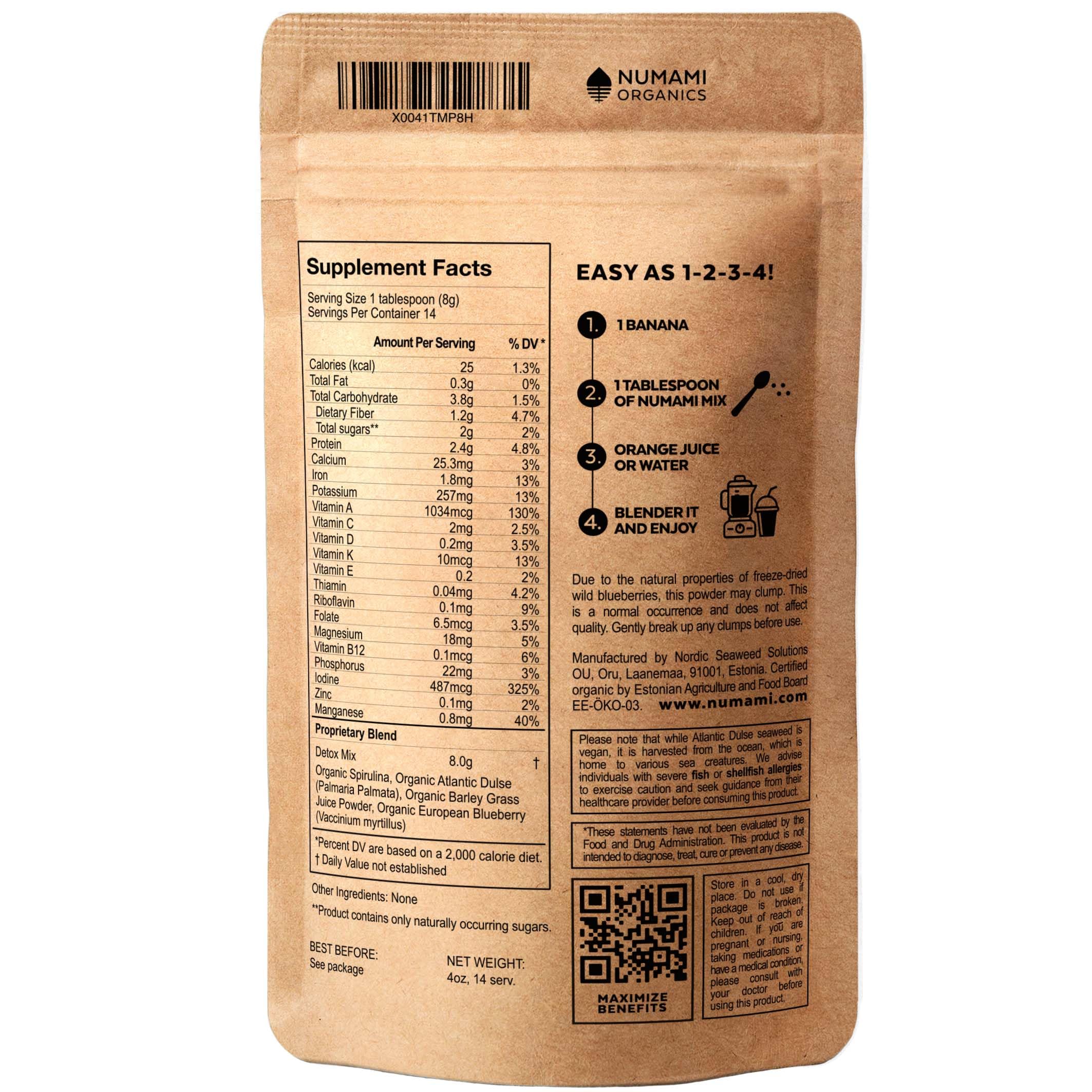 Numami Organic Detox Blueberry Smoothie Powder with Healthy Spirulina, Atlantic Dulse Numami