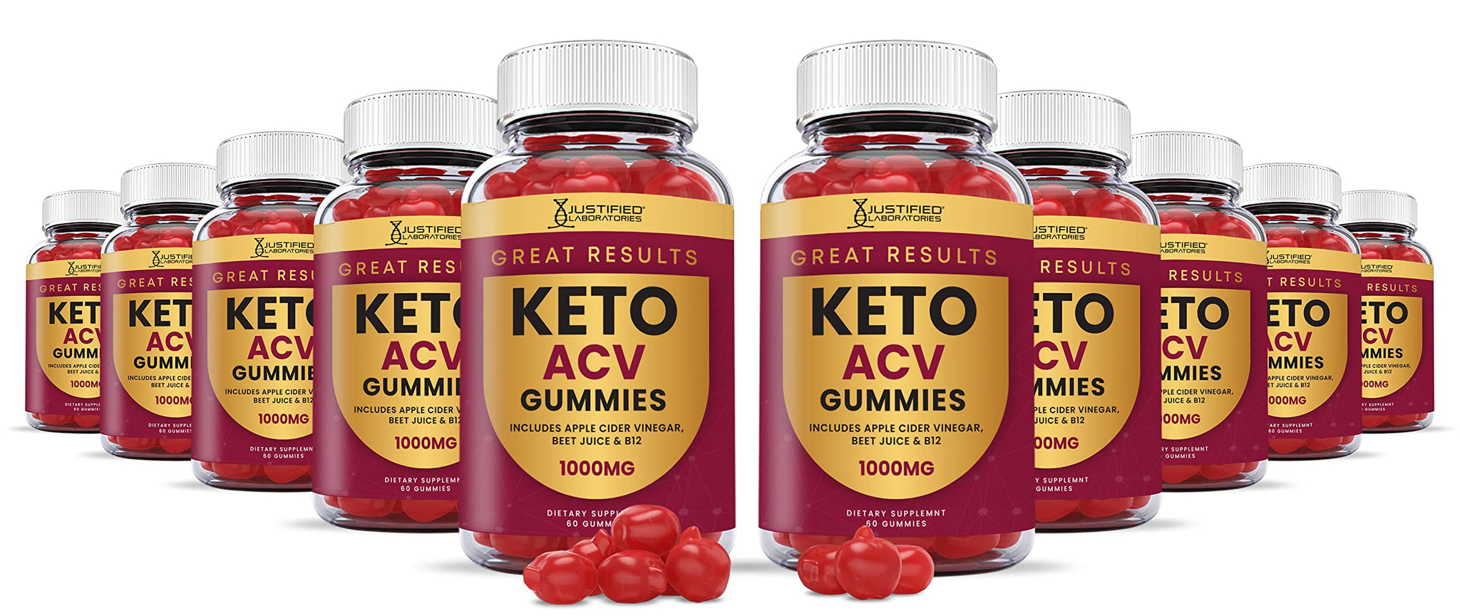Justified Laboratories (10 Pack) Great Results Keto ACV Gummies 1000MG 