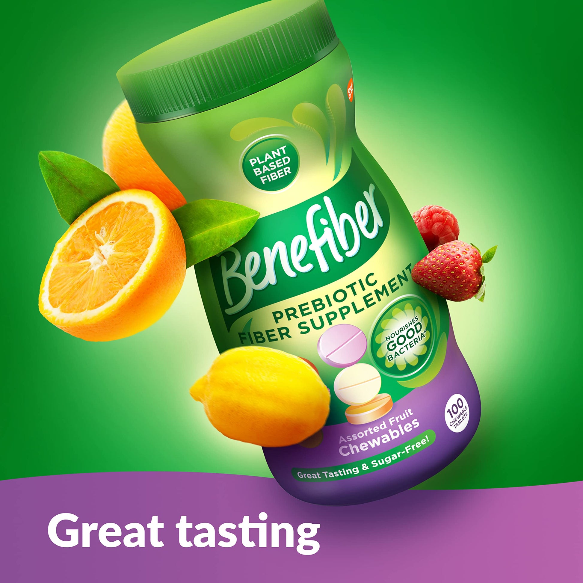 Benefiber Chewable Prebiotic Fiber Supplement Tablets for Digestive Health, Assorted Fruit Flavors Benefiber