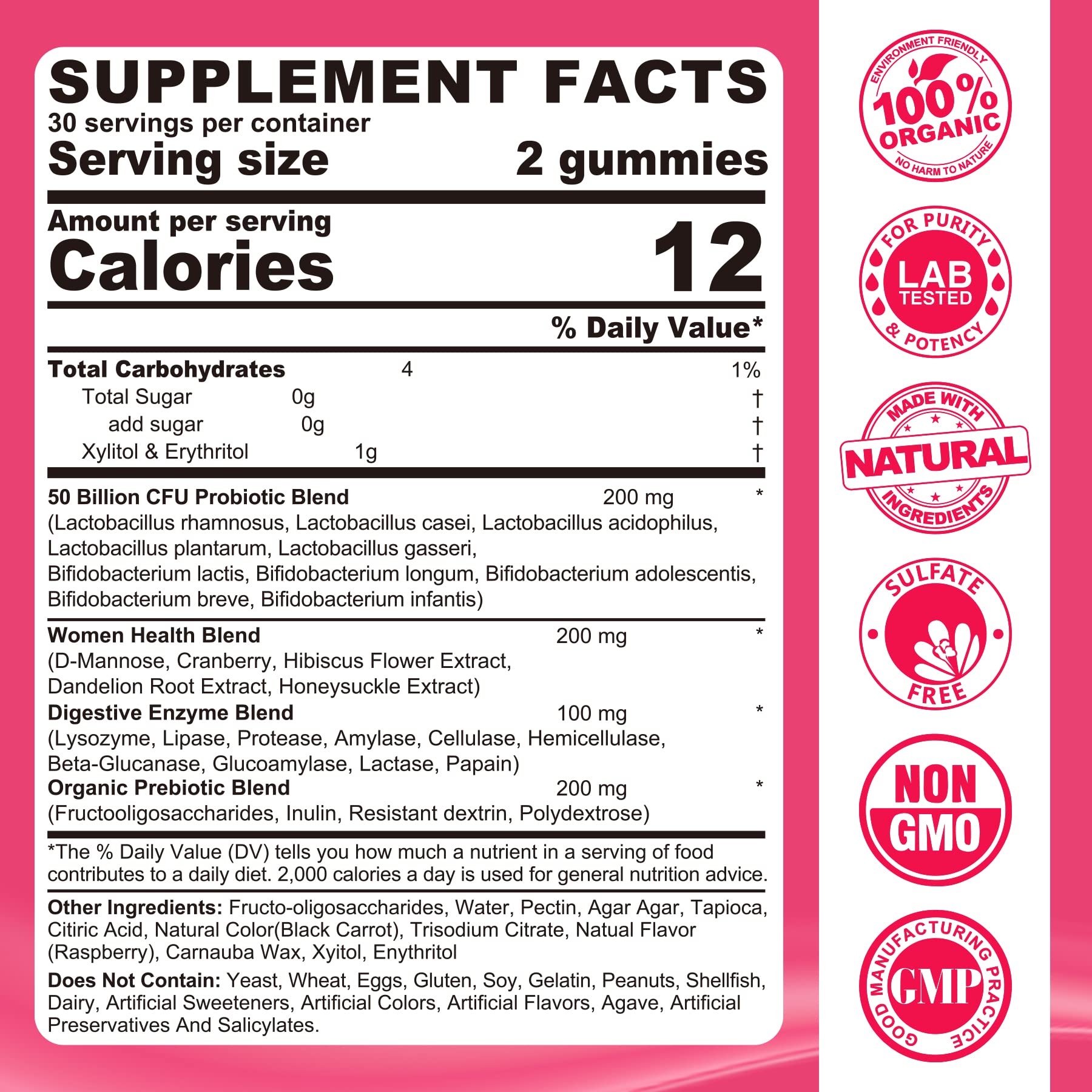 Probiotics for Women Gummies, Sugar Free Vaginal Probiotics 50 Billion CFU 10 Strains w/ Cranberry NEVISS