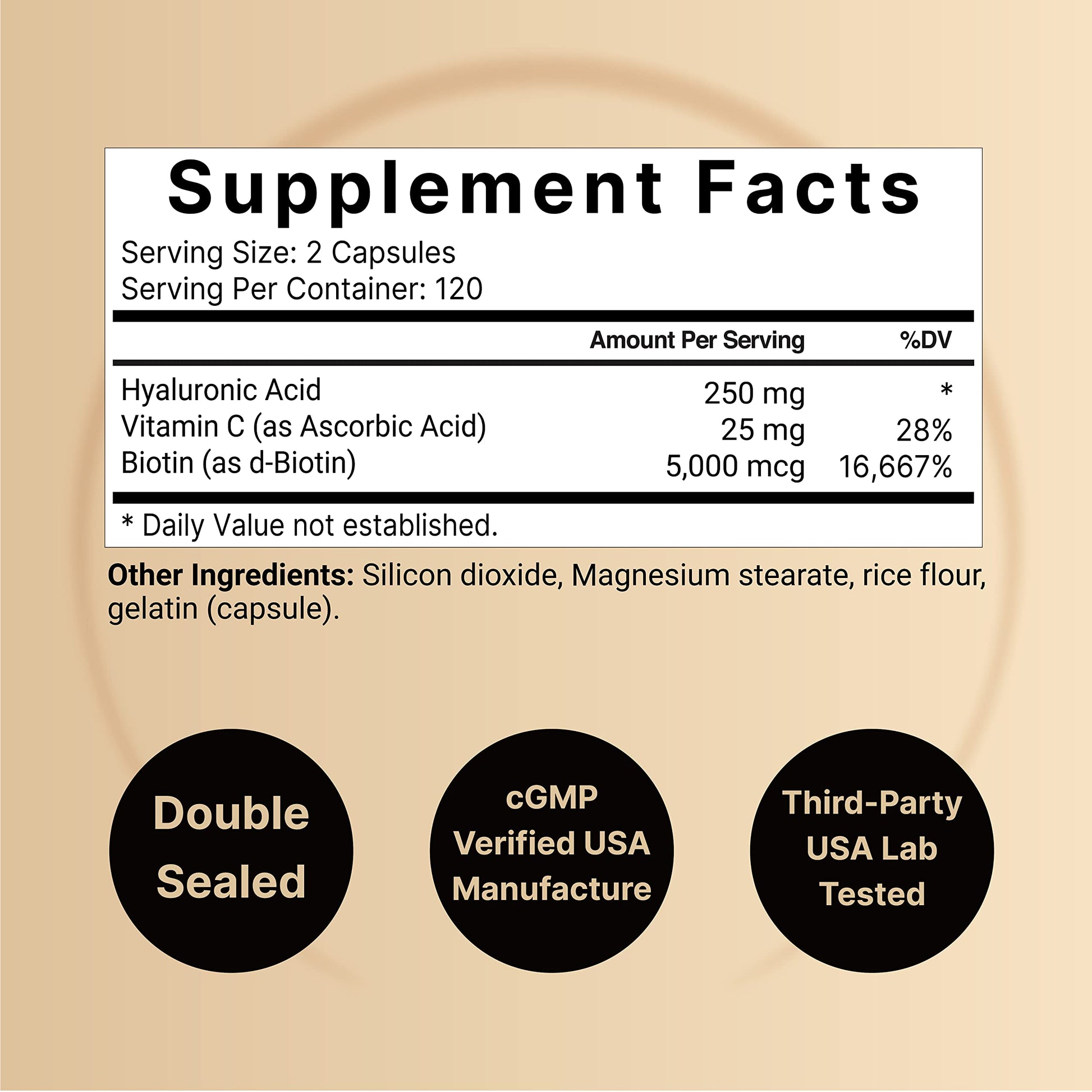 NatureBell 2 Pack Plant Based Hyaluronic Acid Supplements 250mg with 25mg Vitamin C NatureBell