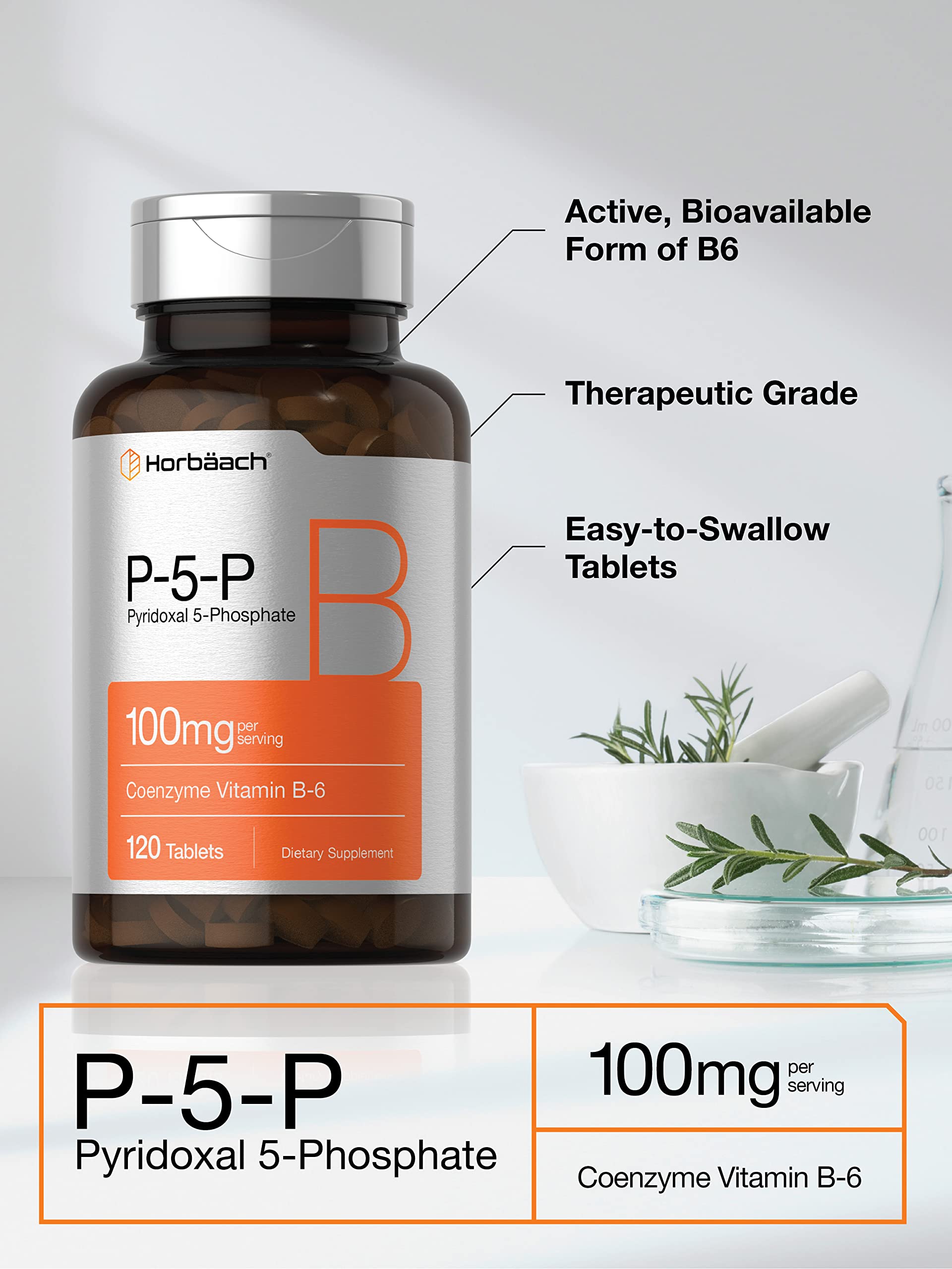 P-5-P Activated Vitamin B6 100mg | 120 Tablets | Vegetarian Supplement, Non-GMO Horbäach