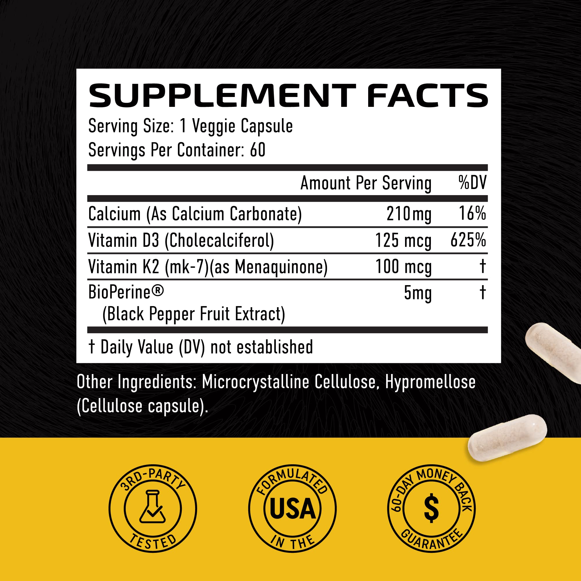 Vitamin D3 K2 5000 IU for Immune System, Strong Bones & Teeth Support | Vitamin D3 Nobi Nutrition