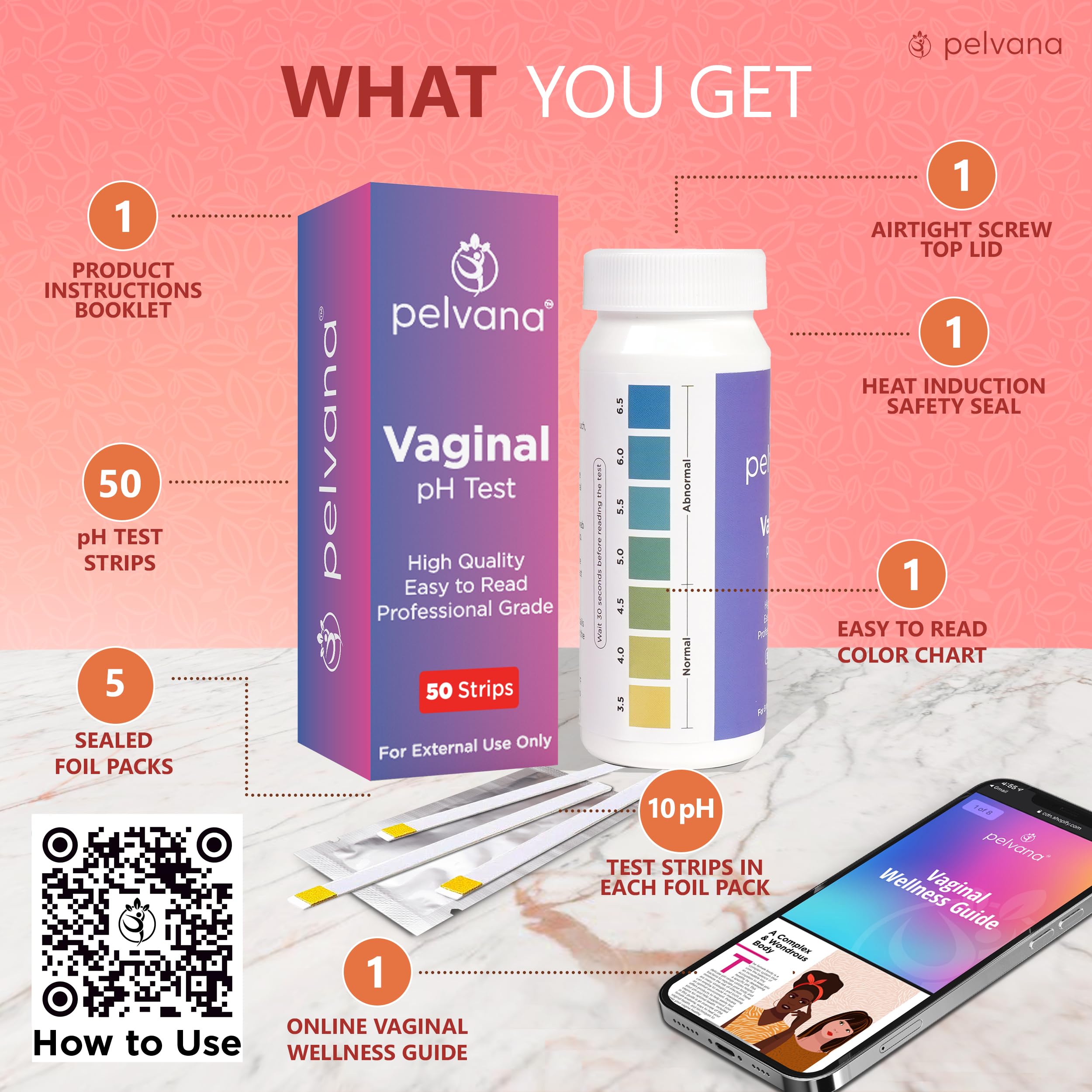 Pelvana Vaginal pH Balance Test Strips for Women 50 Strips - Vaginal pH Test Strips Pelvana