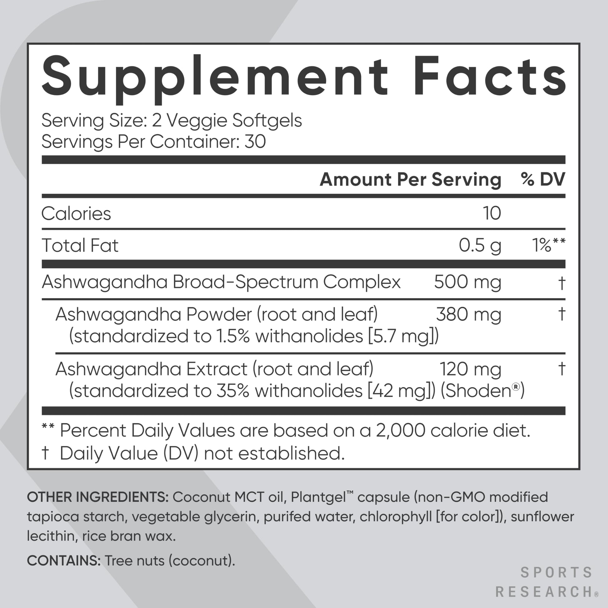 Sports Research® Ashwagandha Softgels with Coconut MCT Oil - Natural Adaptogen Sports Research