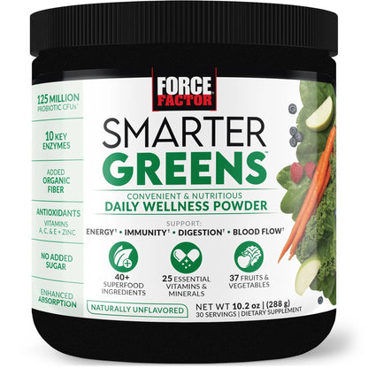 Force Factor Total Beets Drink Mix Superfood Powder with Nitrates to Support Circulation,Blood Flow & Smarter Greens Daily Wellness Powder to Support Energy, Immunity & Digestion
