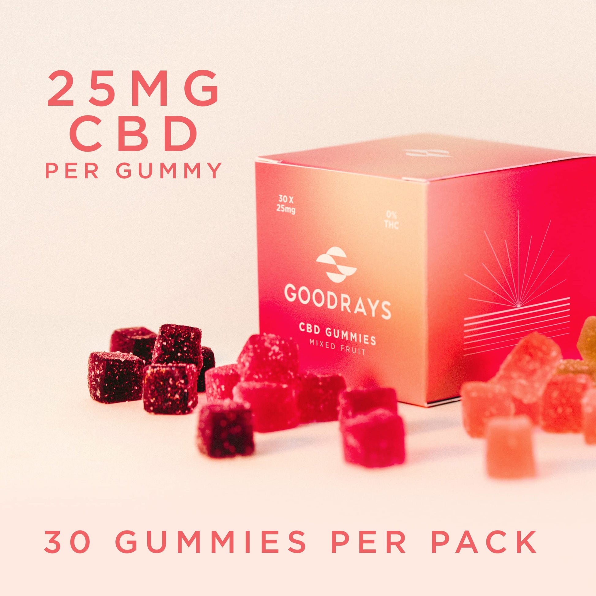 Goodrays - CBD Gummies - High Strength 30 x 25mg Mixed Fruits CBD Edibles Goodrays
