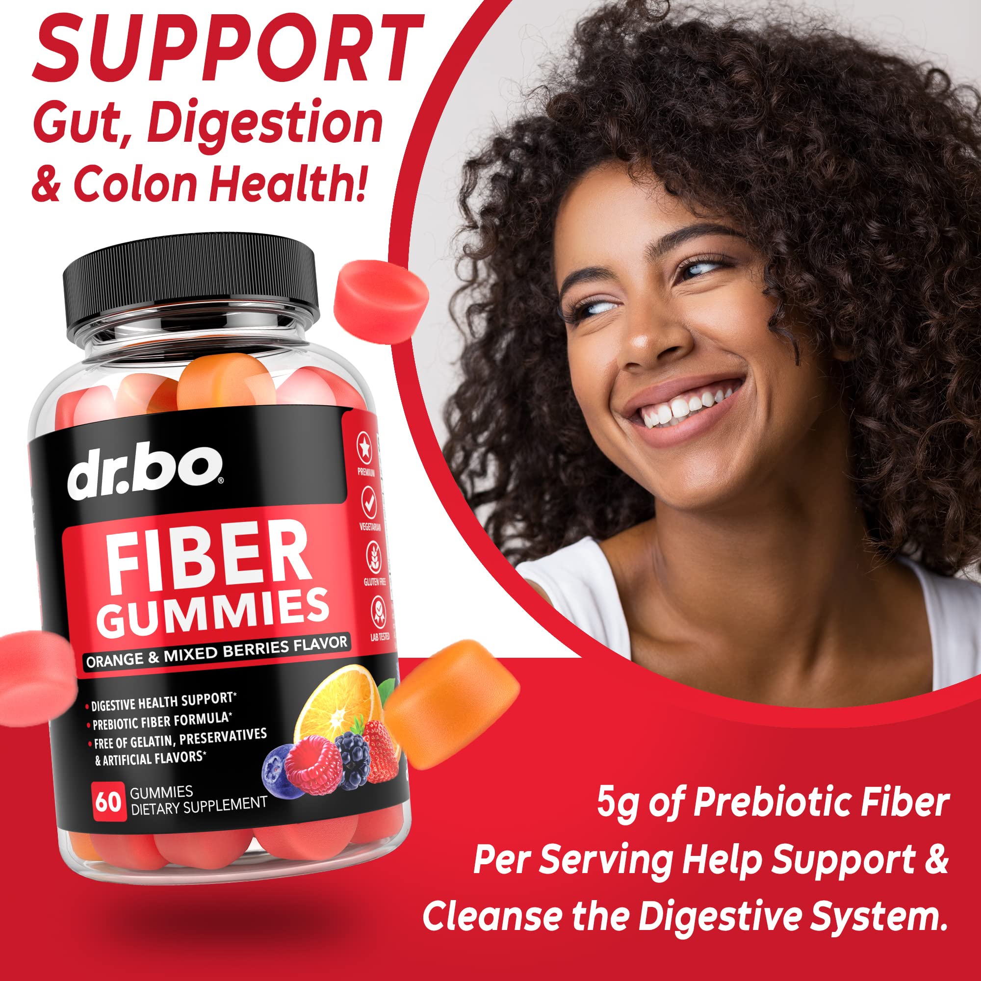 Fiber Gummies for Adults & Kids - Tasty Gummy Prebiotic Fiber Supplement for Max Digest DR. BO