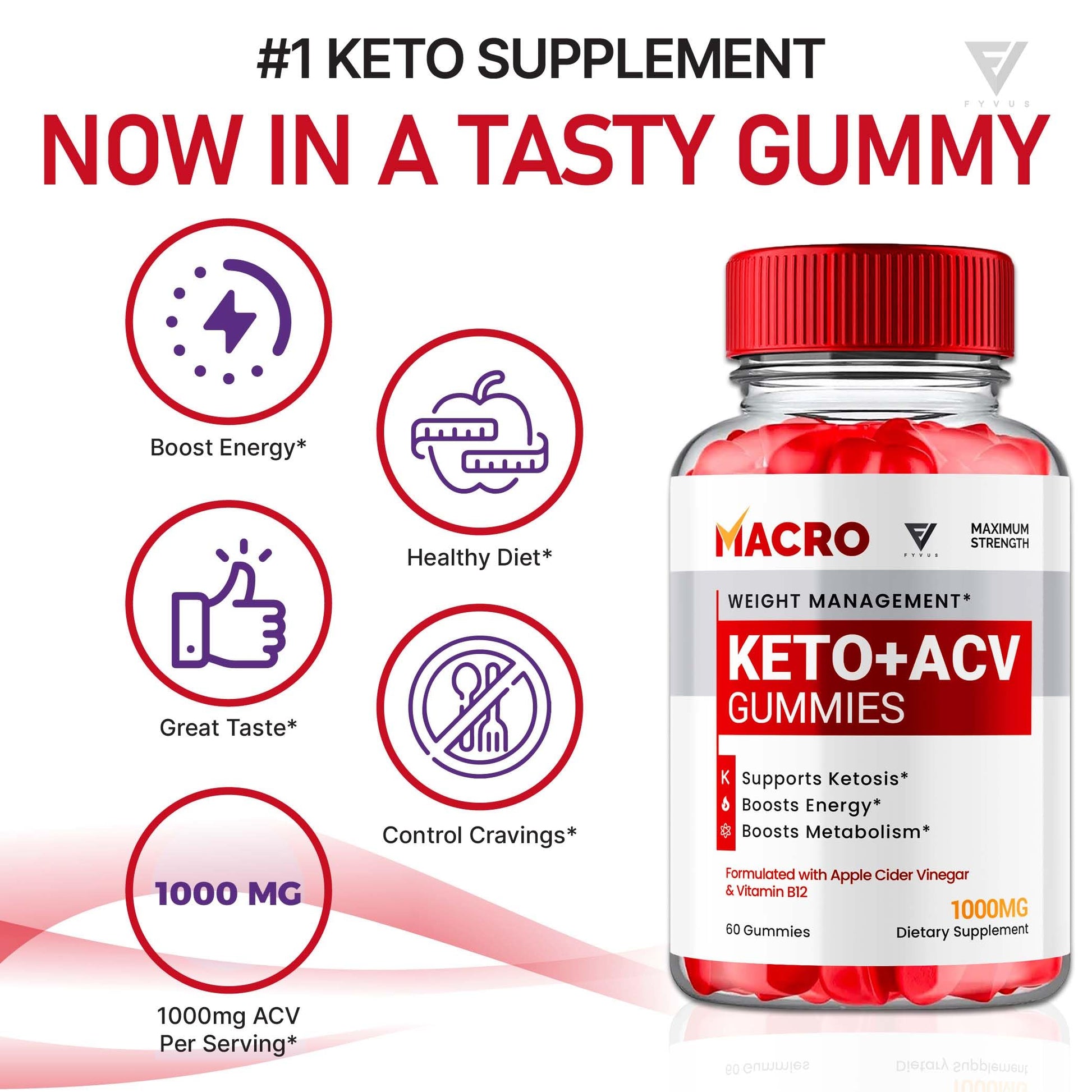 Macro Keto ACV Gummies Advanced Apple Cider Vinegar Vitamin Supplement Fyvus