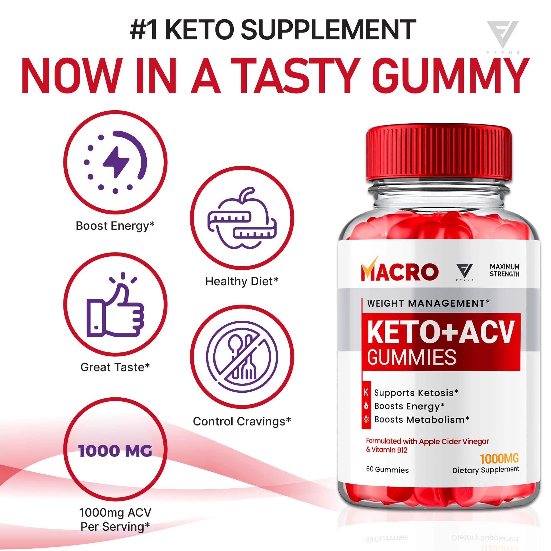 Macro Keto ACV Gummies Advanced Apple Cider Vinegar Vitamin Supplement Fyvus