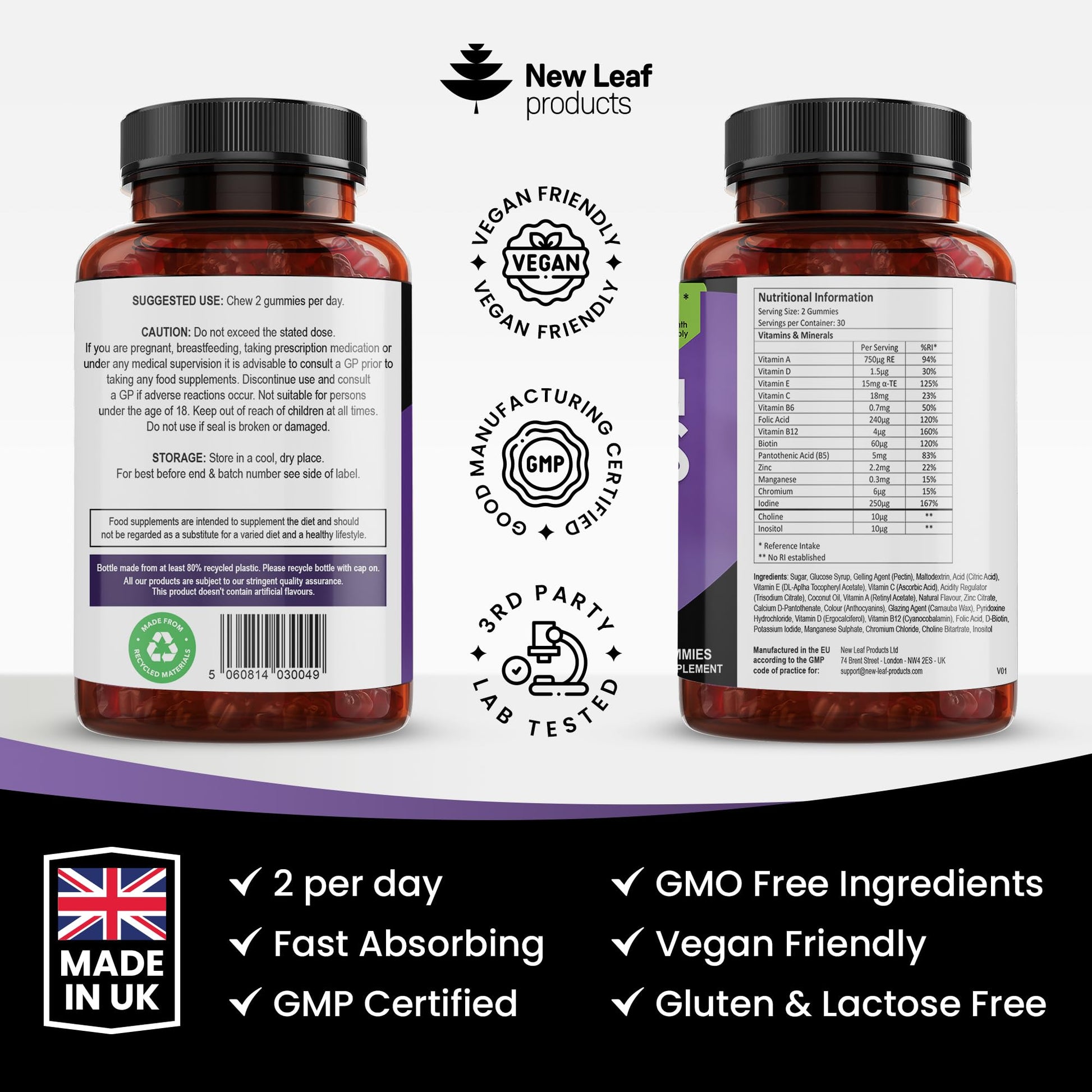 Multivitamin Gummies High Strength for Men Women - Vegetarian +14 Essential Vitamins NEW LEAF PRODUCTS