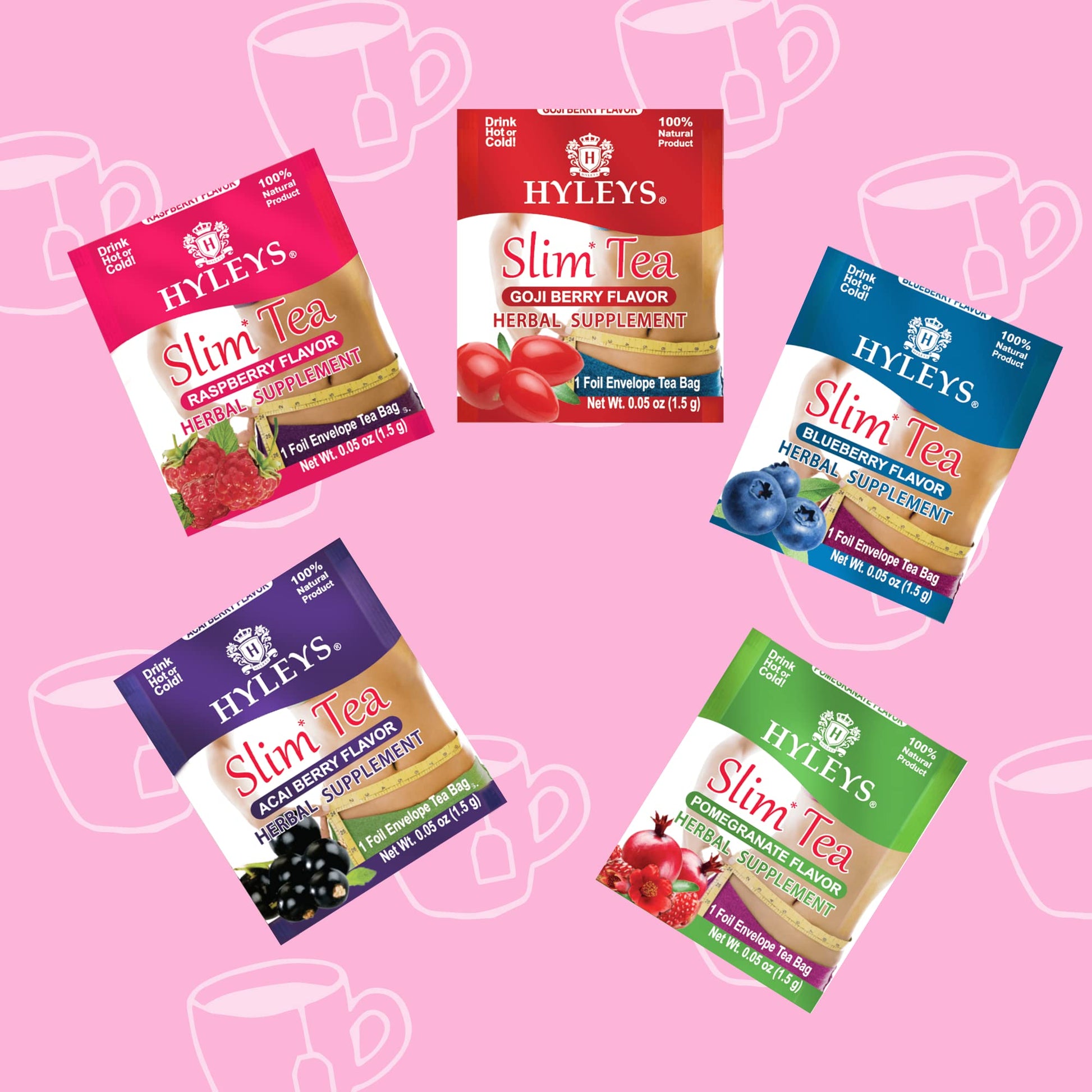 Hyleys Slim Tea 5 Flavor Assortment - Weight Loss Herbal Supplement Cleanse Hyleys Tea