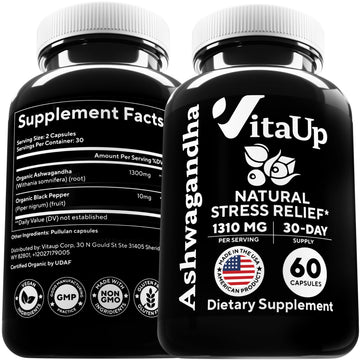 VitaUp Organic Ashwagandha Capsules 1310 mg - USA Made Ashwagandha Supplements