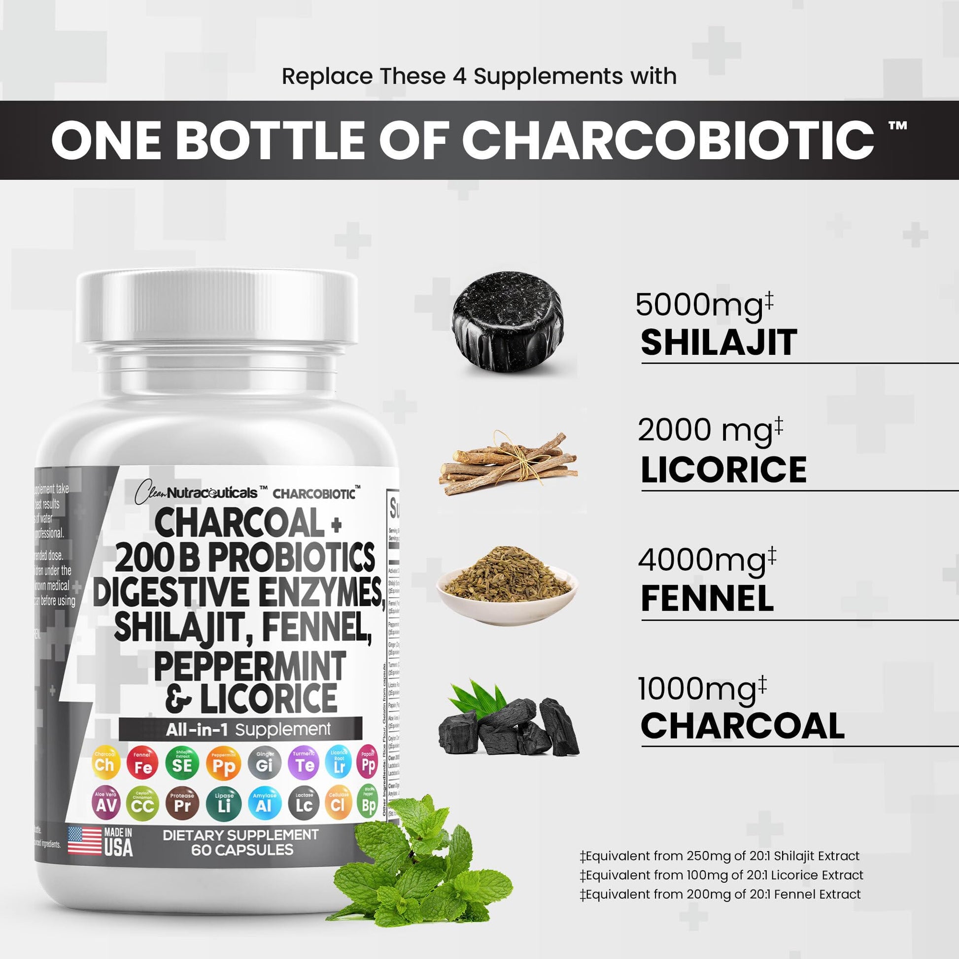 Clean Nutra Activated Charcoal Capsules 1000mg Shilajit 5000mg Pills