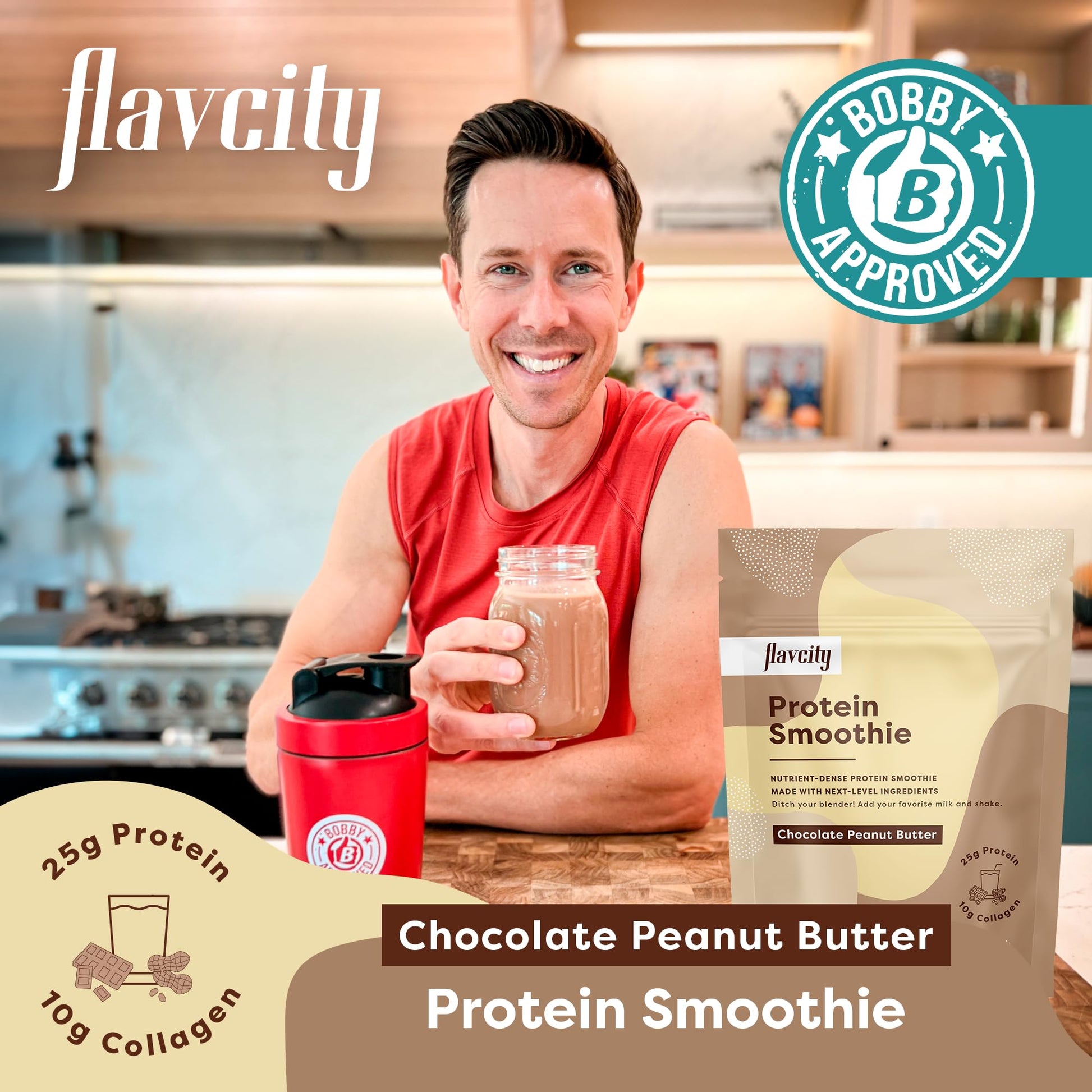 FlavCity Protein Powder Smoothie, Chocolate Peanut Butter - 100% Grass-Fed Whey Pro FlavCity