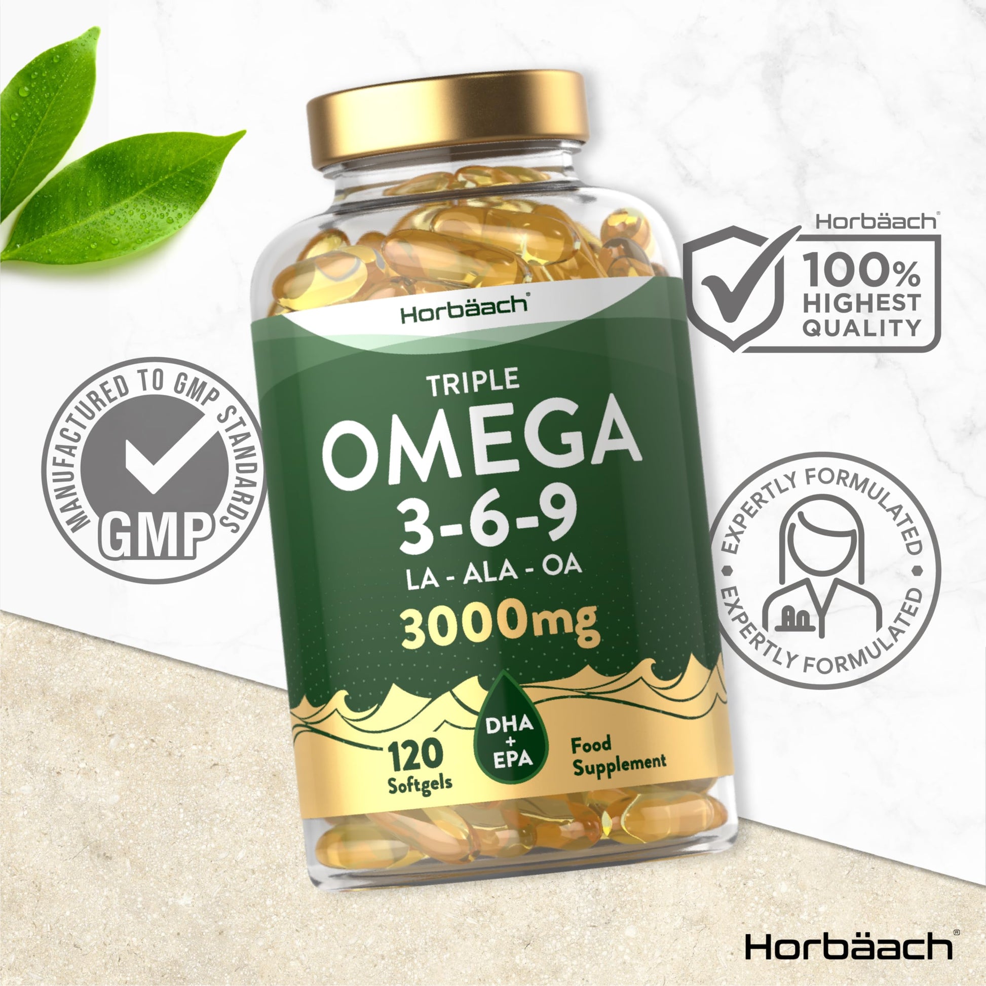 Omega 3 6 9 Capsules High Strength | 3000mg | 120 Softgels | Triple Omega 369 Horbäach