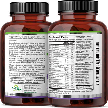 Zazzee Extra Strength Complete Prenatal Multi Complex, 120 Vegan Capsules, 2 Month Supply
