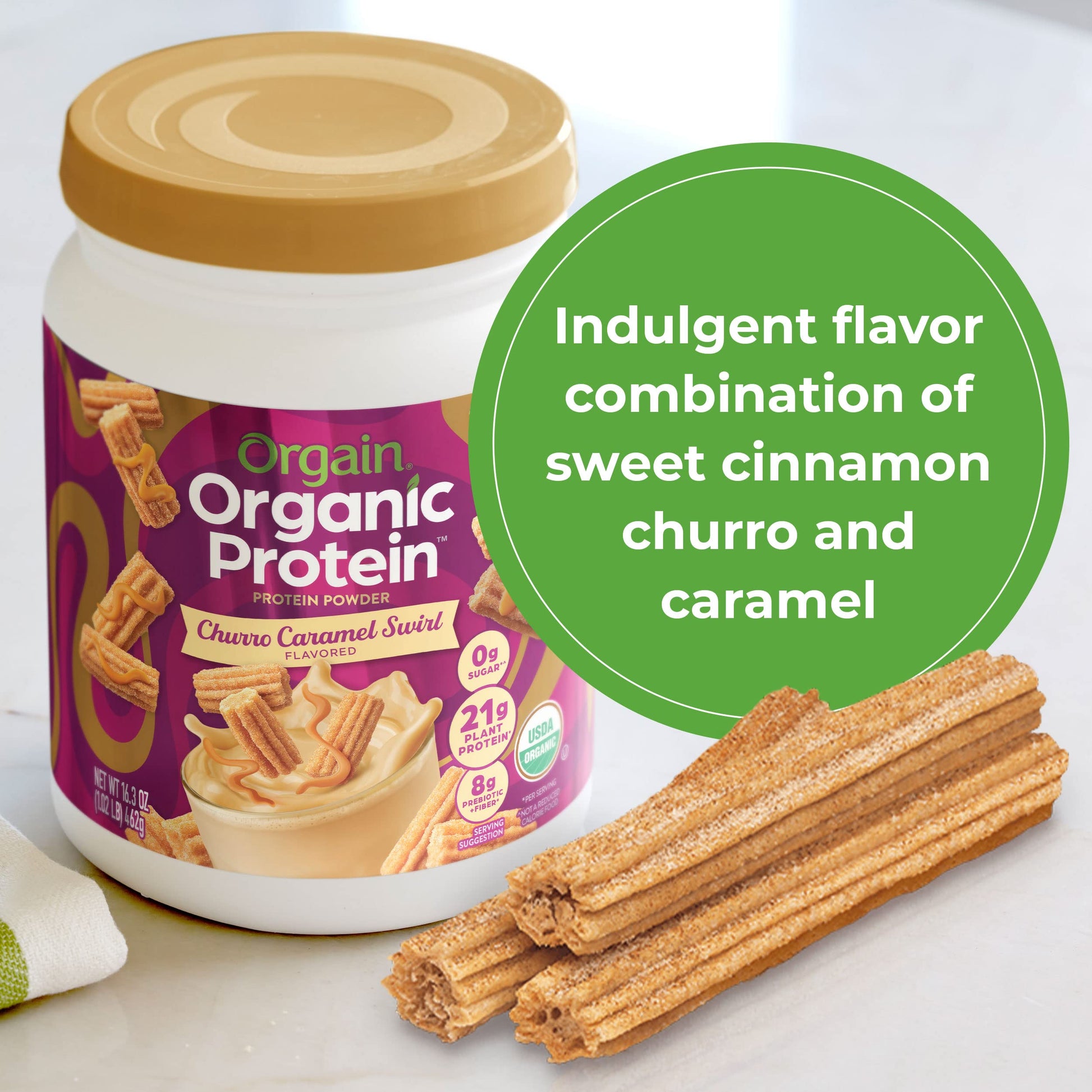Orgain Organic Vegan Protein Powder, Churro Caramel Swirl - 21g Plant Based Protein Orgain