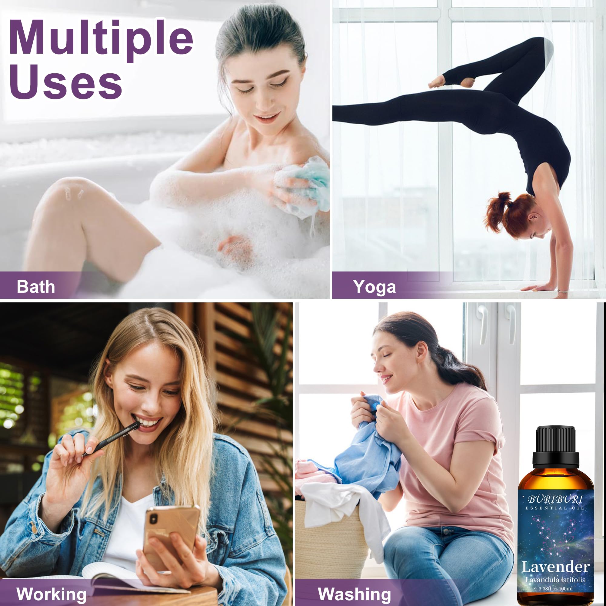 BURIBURI Lavender Essential Oil 100ML, 100% Pure Undiluted, Natural, Organic Aromatherapy Oil Lavender Oils BURIBURI