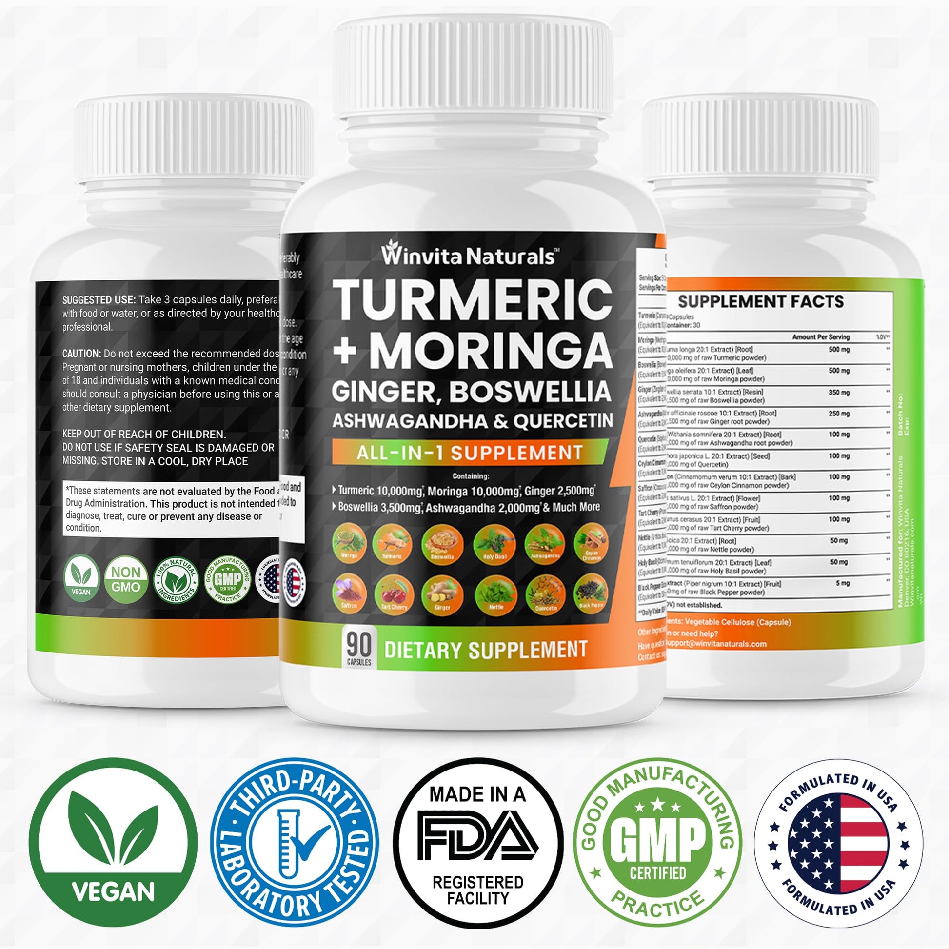 Turmeric Curcumin 10000mg Moringa 10000mg Boswellia 3500mg Ginger 2500mg Winvita Naturals