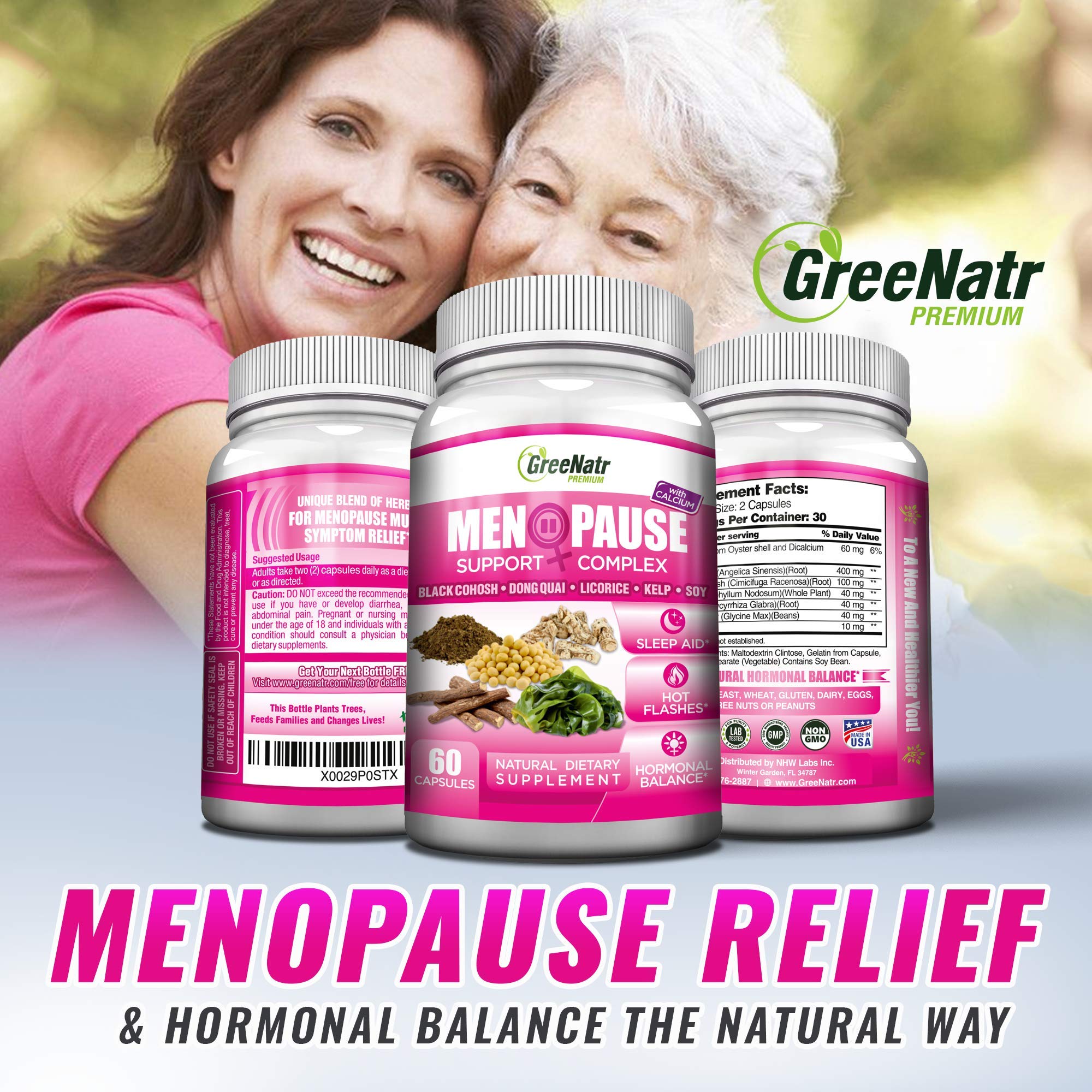 GreeNatr Pure Moringa Oleifera for Mood Enhancement Plus Menopause Support Complex for Hot Flashes GreeNatr