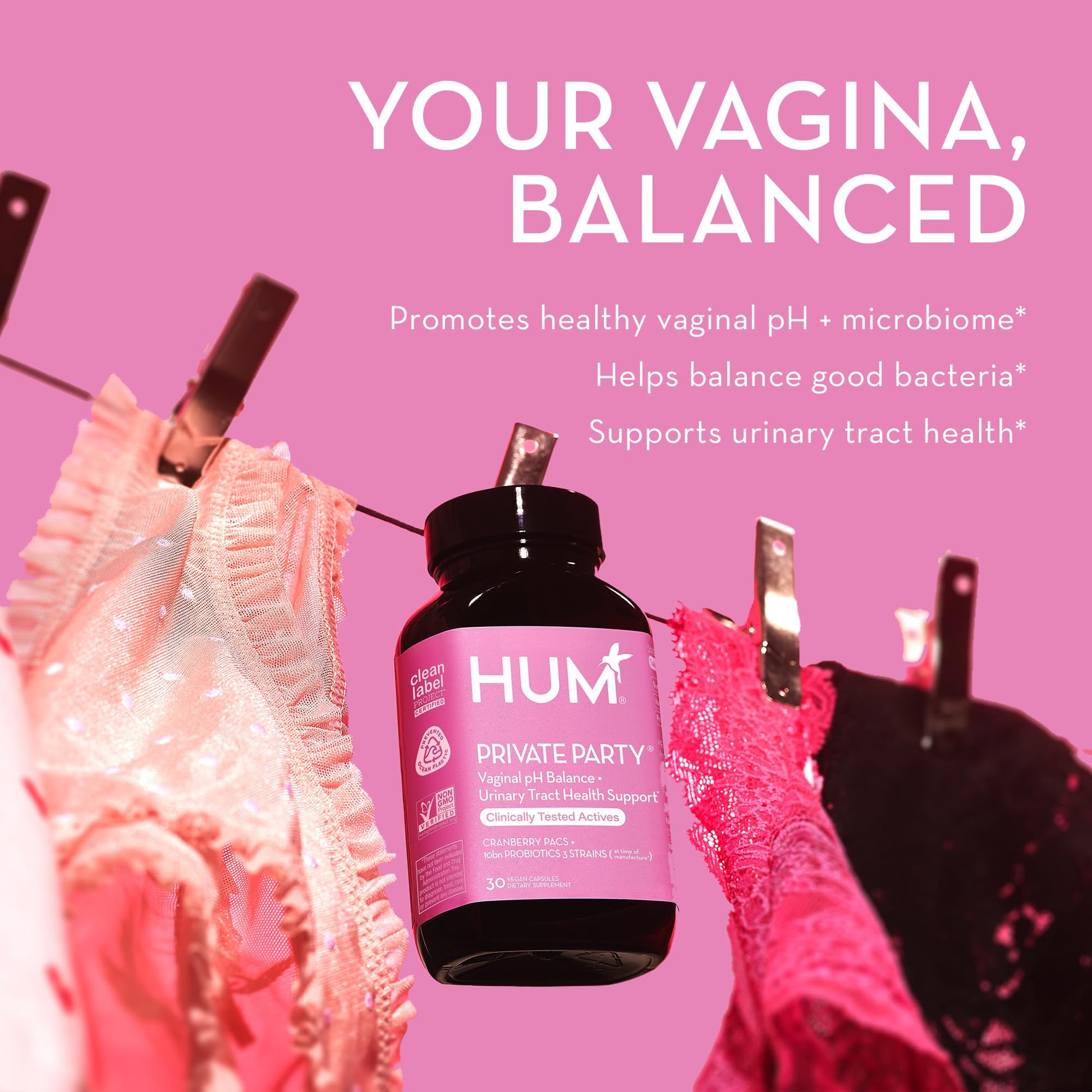 HUM Private Party Pills - Vaginal Probiotics for Women's Ph Balance with Cranberry HUM