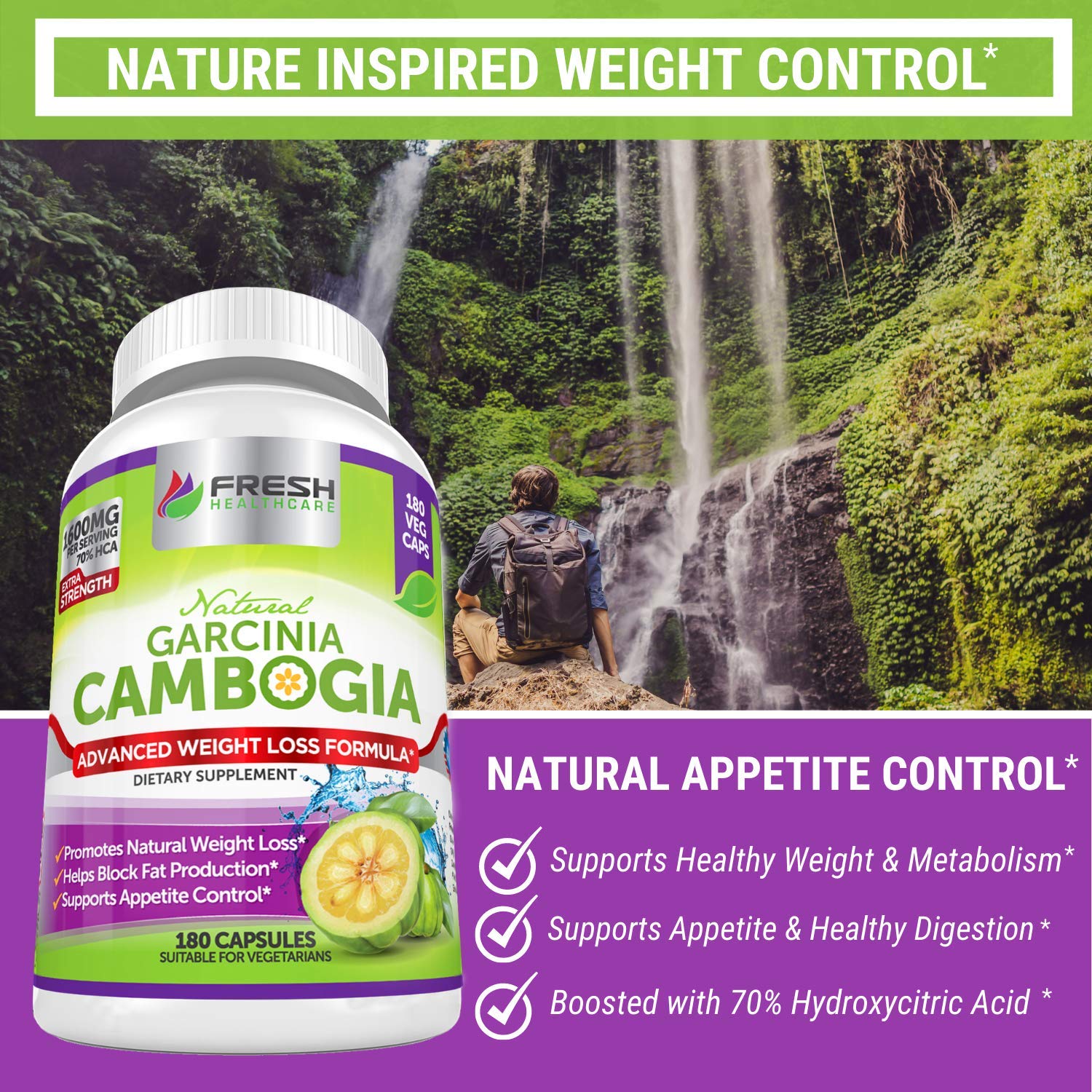 Fresh Healthcare 100% Pure Garcinia Cambogia Extract - All Natural Appetite Suppressant FRESH HEALTHCARE