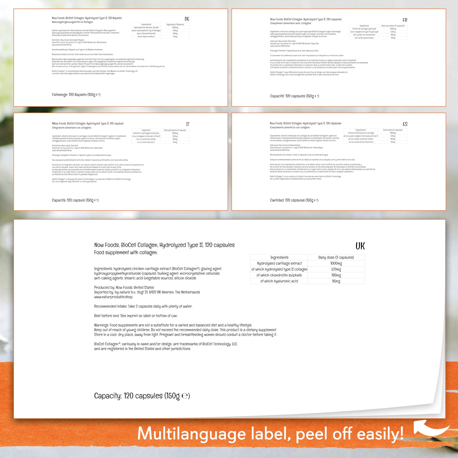 Now Foods, BioCell Collagen, Hydrolysed Collagen Type II, 120 Capsules, Gluten NOW