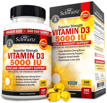 Vitamin D3 5000 IU (125 mcg) Natural Immune Support Supplement, Bone Strength