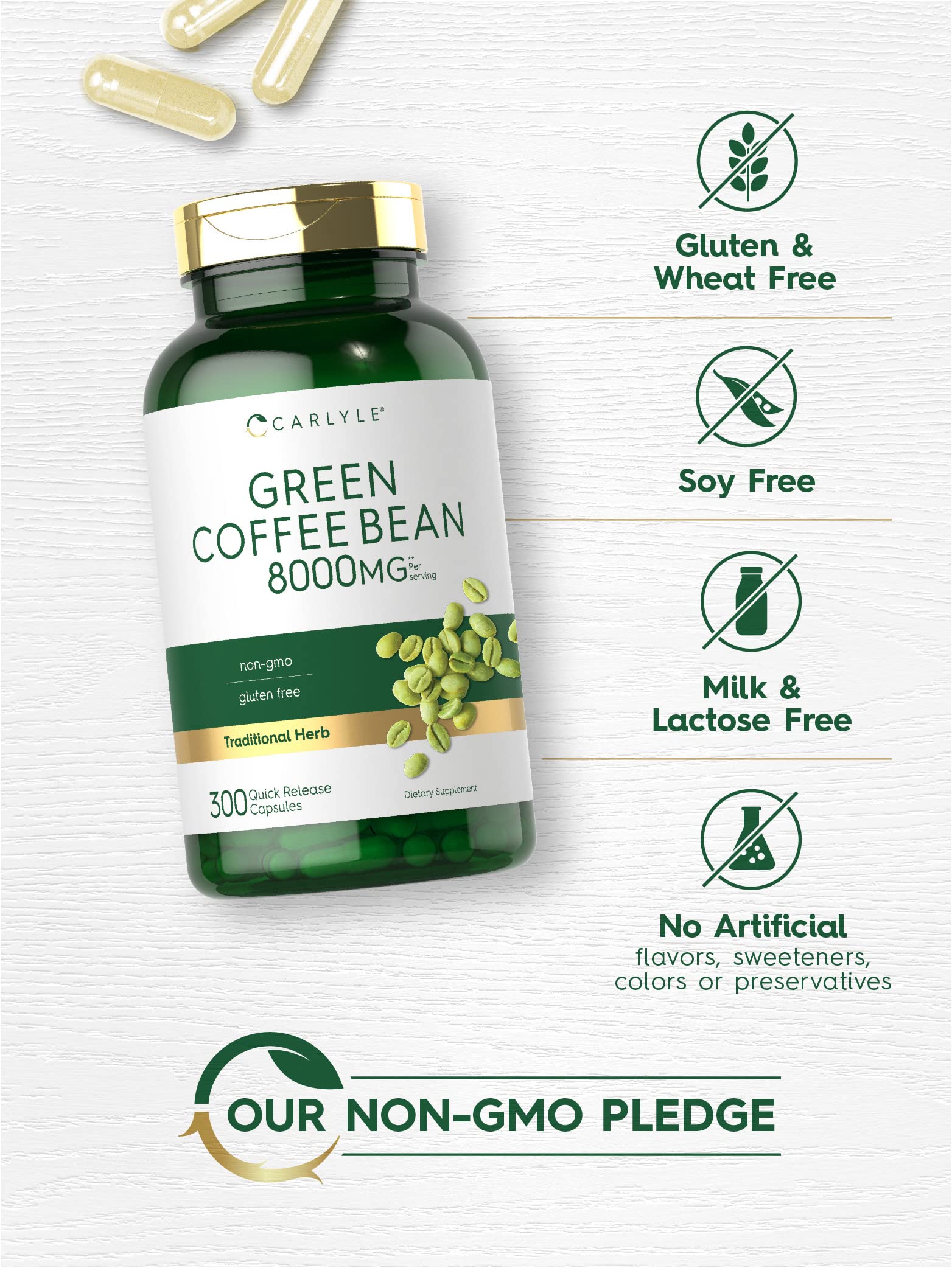 Carlyle Green Coffee Bean Extract | 8000 mg | 300 Capsules | Non-GMO and Gluten Free Carlyle