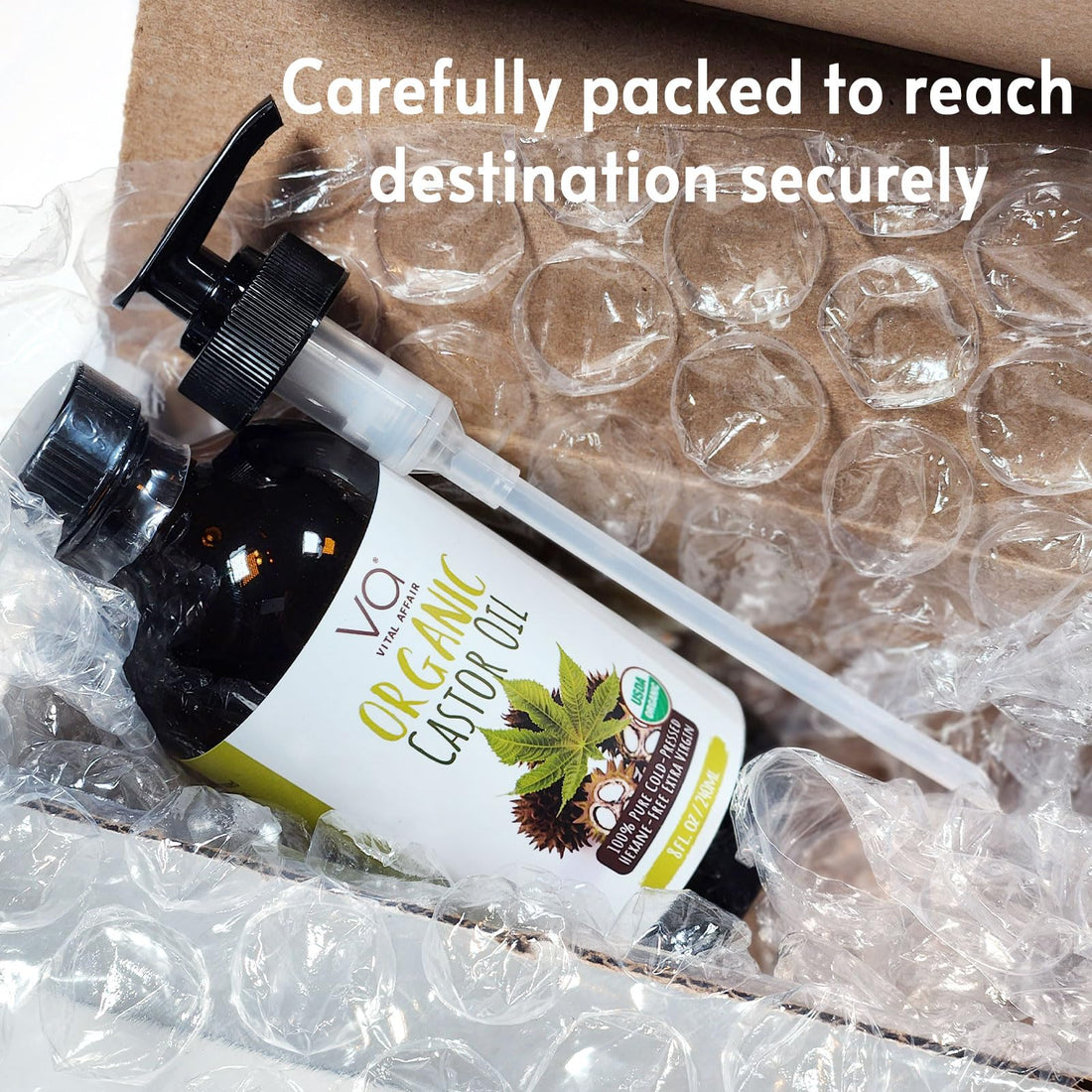 VITAL AFFAIR Castor Oil Organic Cold Pressed Unrefined Glass Bottle- USDA Certified Organic Castor Oil