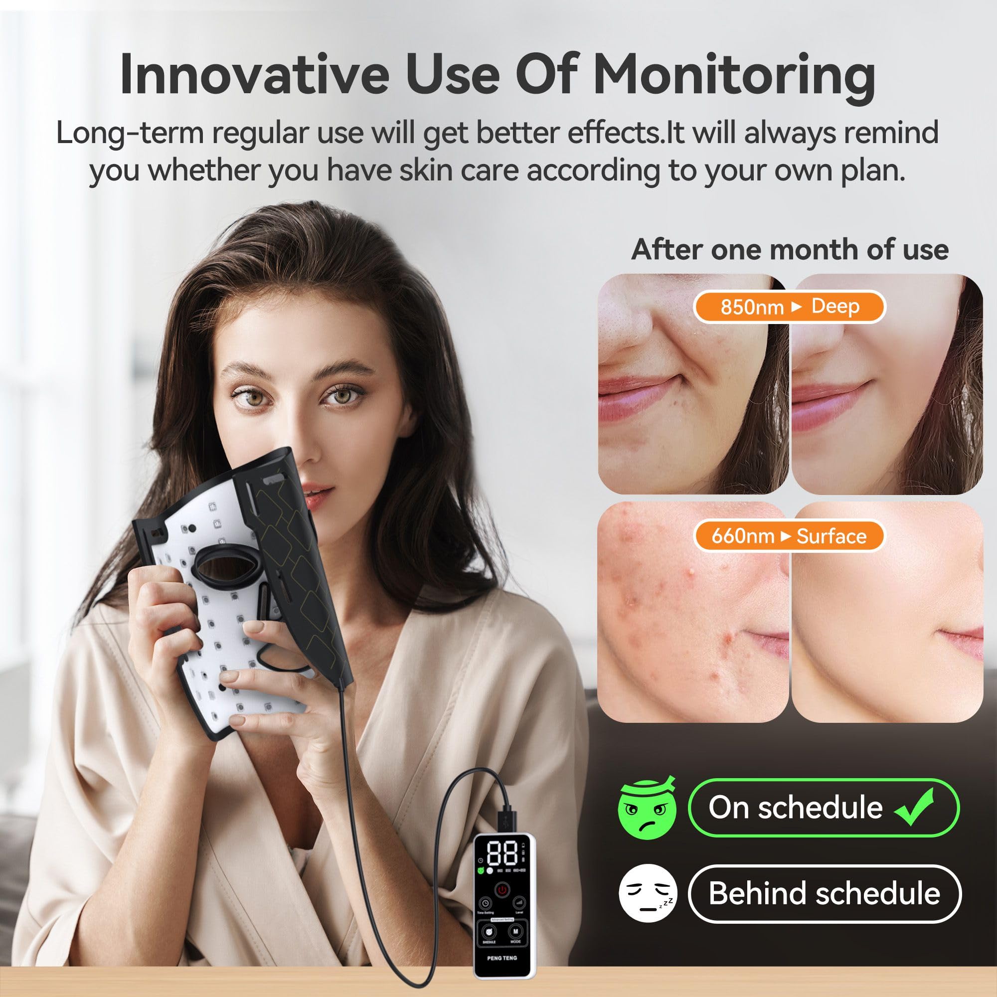 Peng Teng Red Light Therapy for Face, 660NM and 850NM,Innovative use of Monitoring,red Light Therapy Masks PengTeng