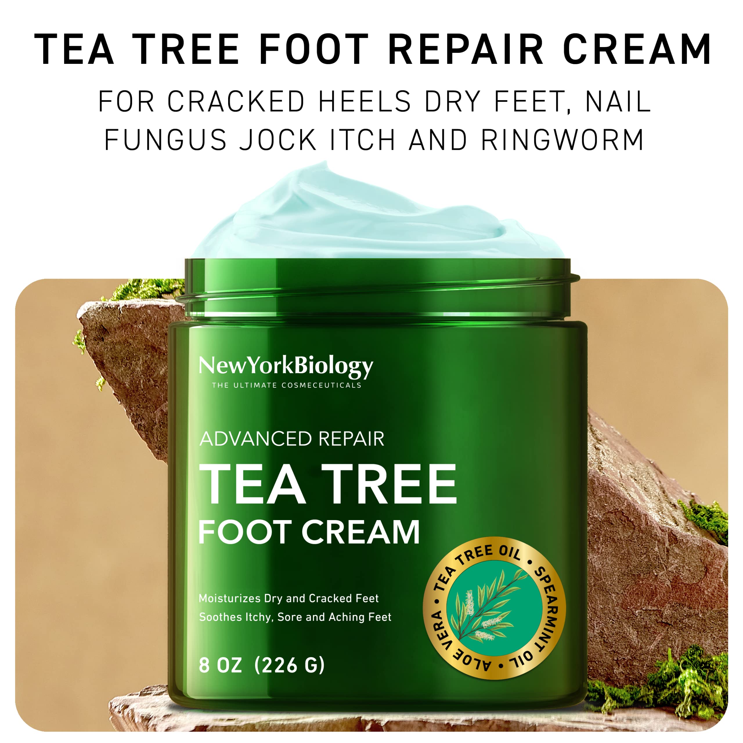 New York Biology Tea Tree Oil Foot Cream for Dry Cracked Feet, Athletes Foot, Nail Fungus NEW YORK BIOLOGY THE ULTIMATE COSMECEUTICALS