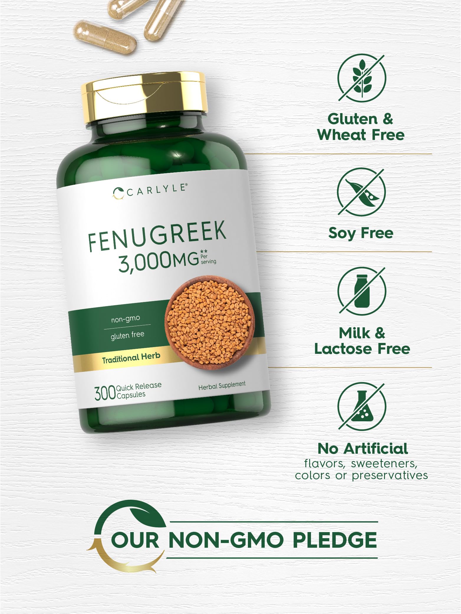 Carlyle Fenugreek Capsules 3000 mg | 300 Count | Non-GMO & Gluten Free Extract Carlyle
