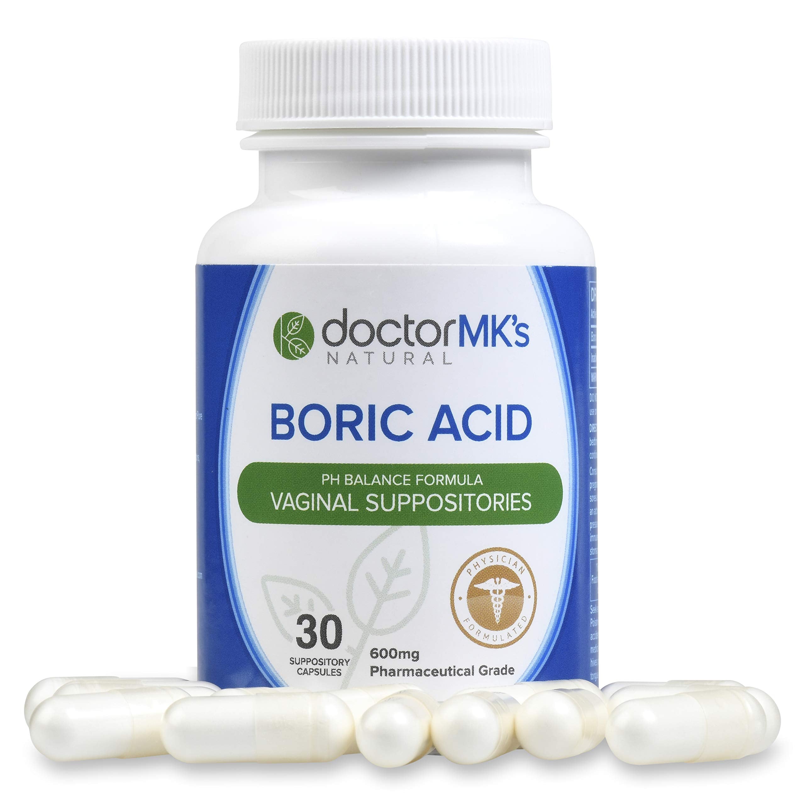 doctor MK's NATURAL Boric Acid Suppositories (600mg) for Healthy Feminine pH Support doctor MK's NATURAL