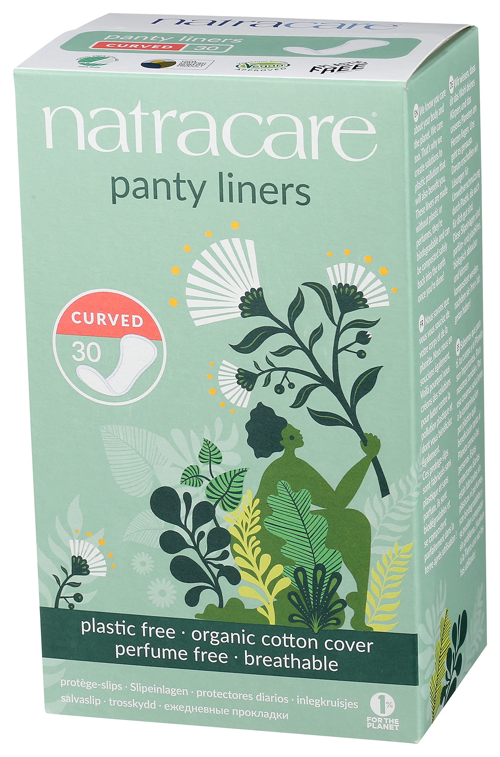 Natracare Natural Organic Curved Panty Liners, with Certified Organic Cotton, Ecologically Certified NATRACARE