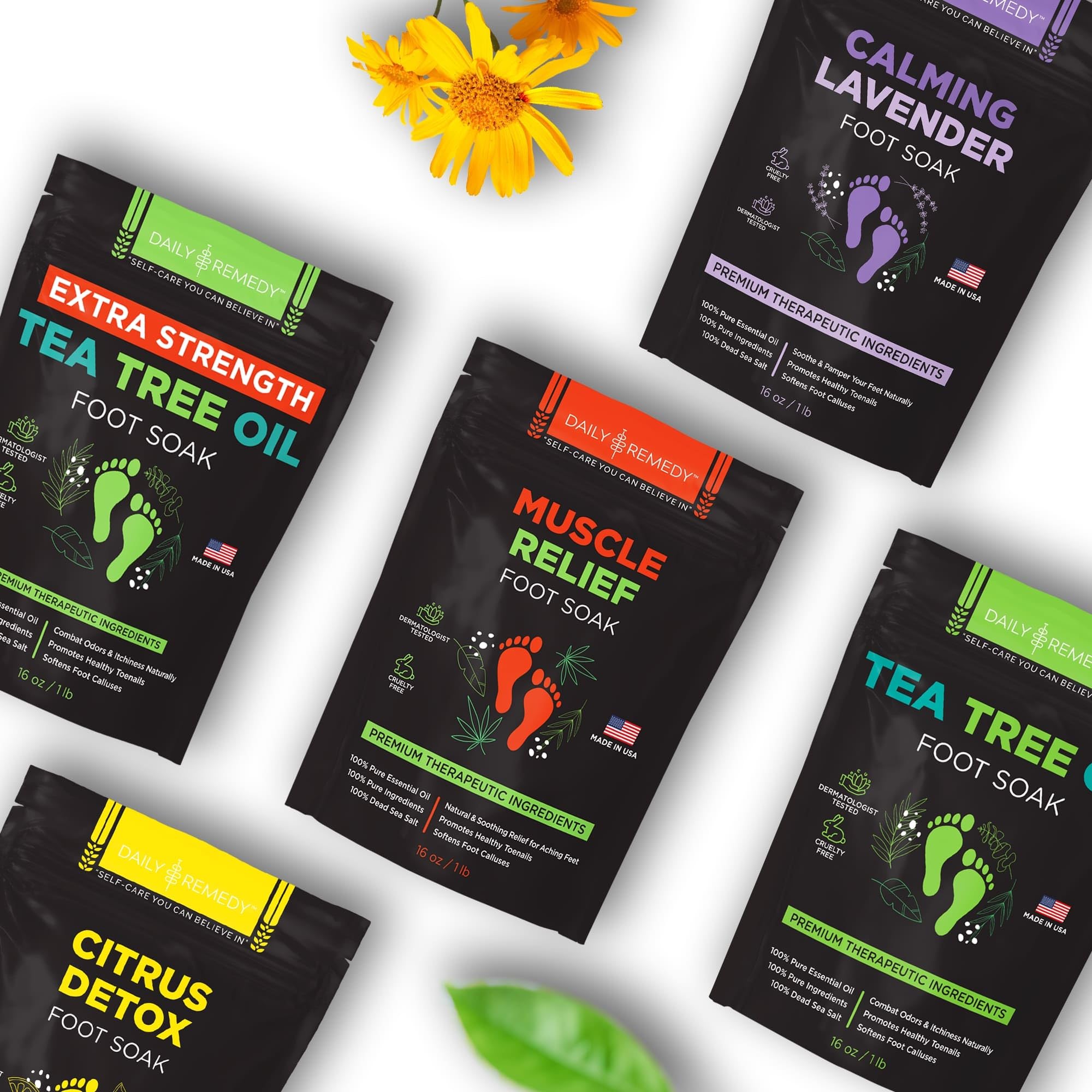 Muscle Relief Foot Soak with Epsom Salt, Made in USA, Soothe Foot Aches, Muscle Pain DAILY REMEDY