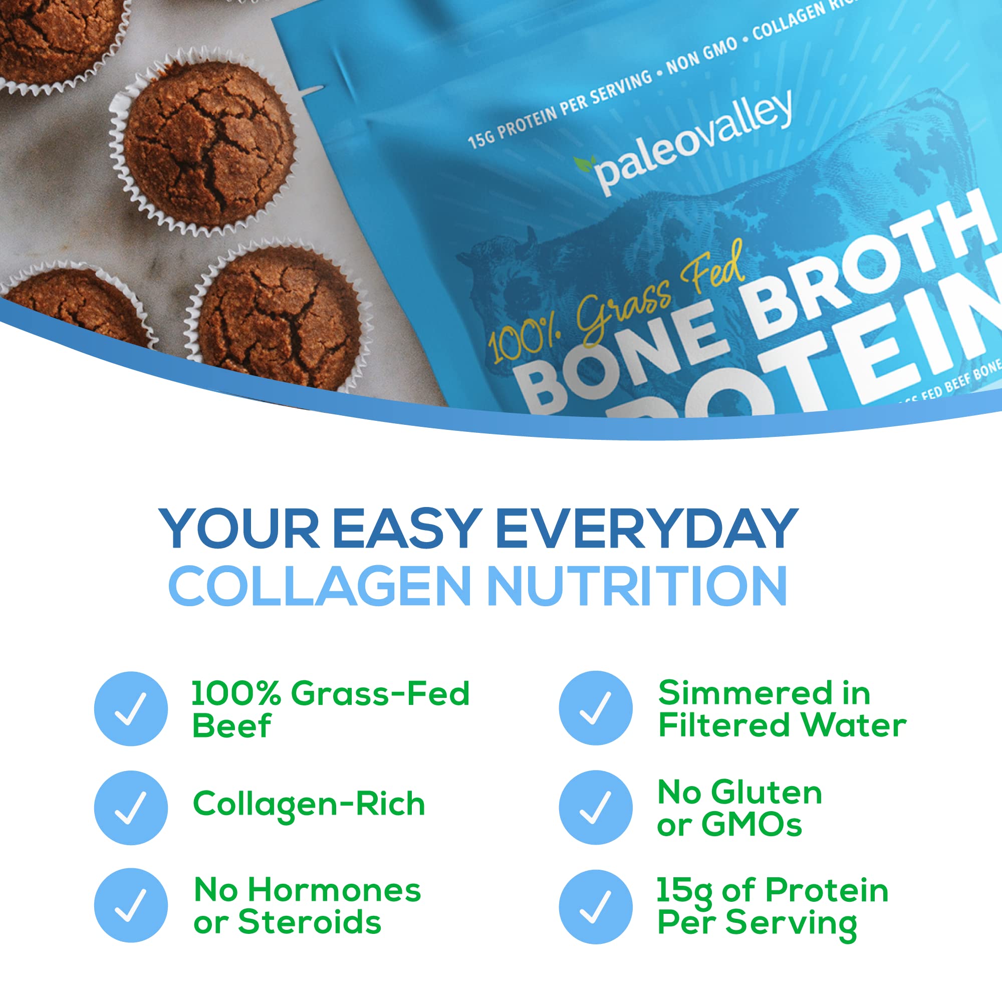 Paleovalley 100% Grass Fed Beef Bone Broth Protein Powder - Rich in Collagen Peptides Paleovalley